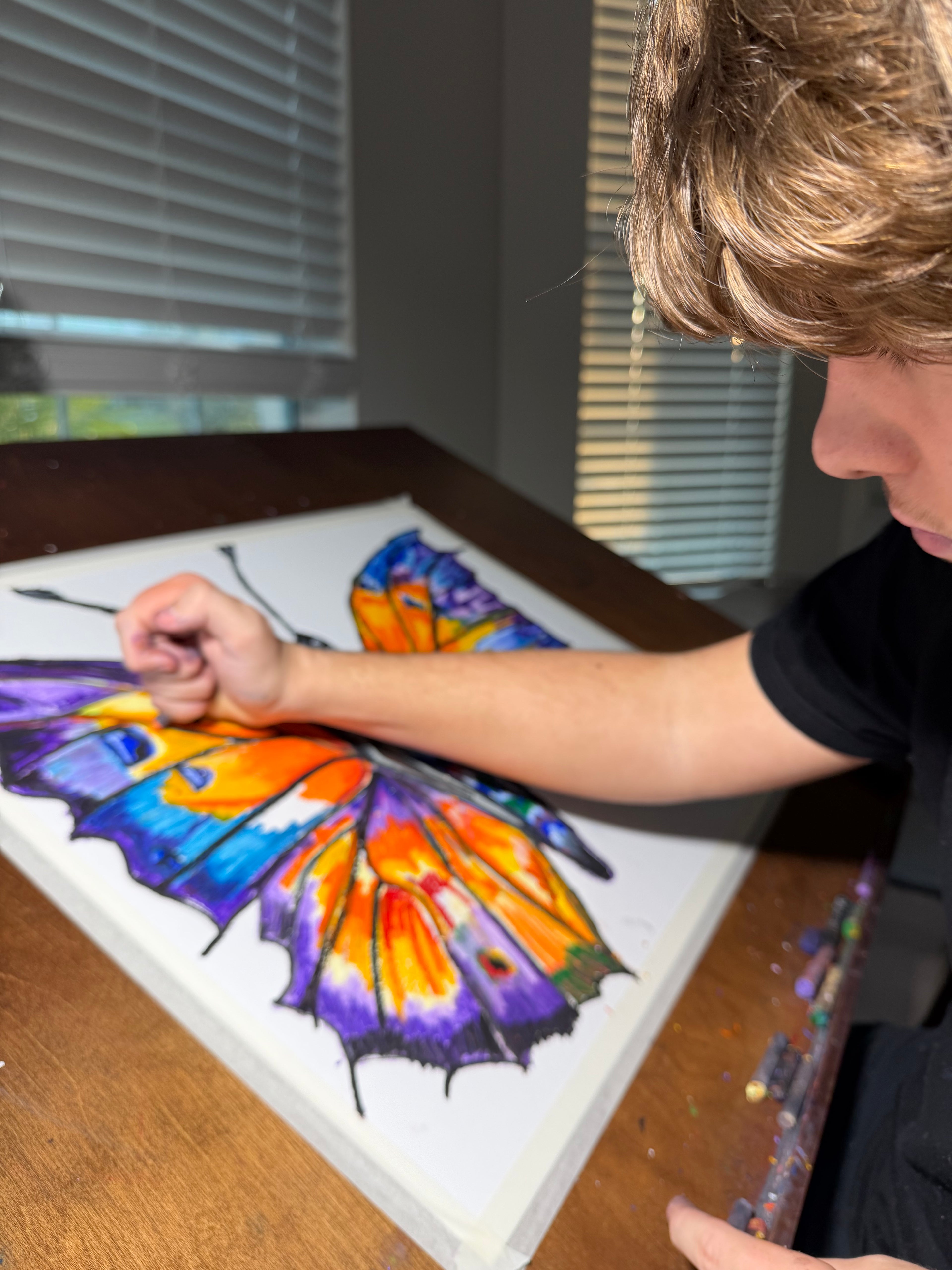 Butterfly's Blue - ORIGINAL OIL PASTEL ARTWORK - 19x24" (video attached) - Vichy's Art