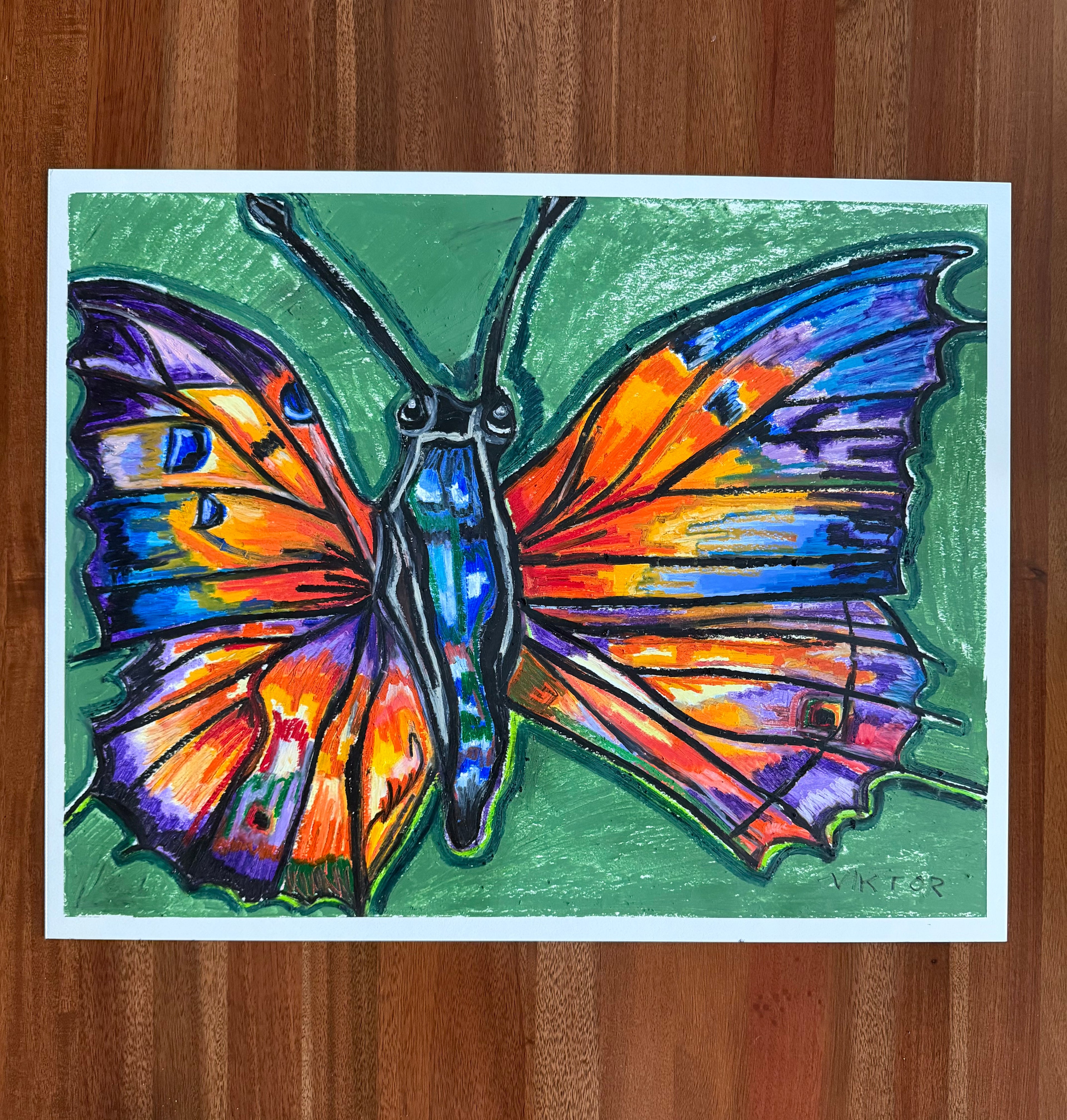 Butterfly's Blue - ORIGINAL OIL PASTEL ARTWORK - 19x24" (video attached) - Vichy's Art