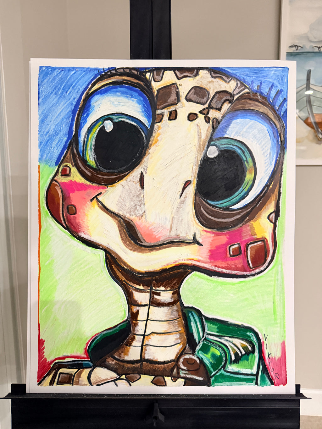 Little Turtle, Big Personality - Original oil pastels artwork 19x24” (video attached)