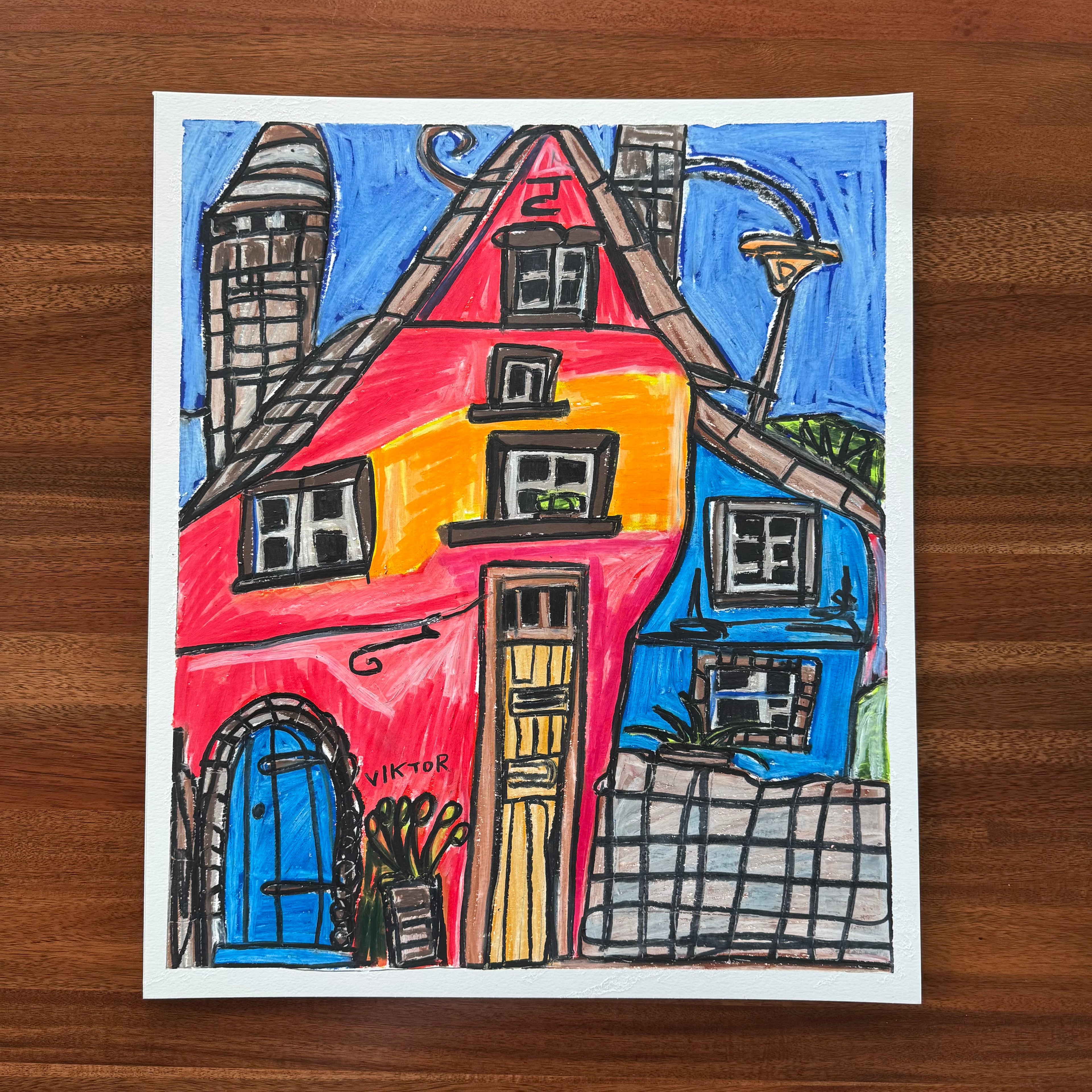 Fairy House - ORIGINAL Oil Pastels artwork 16x19" - Vichy's Art