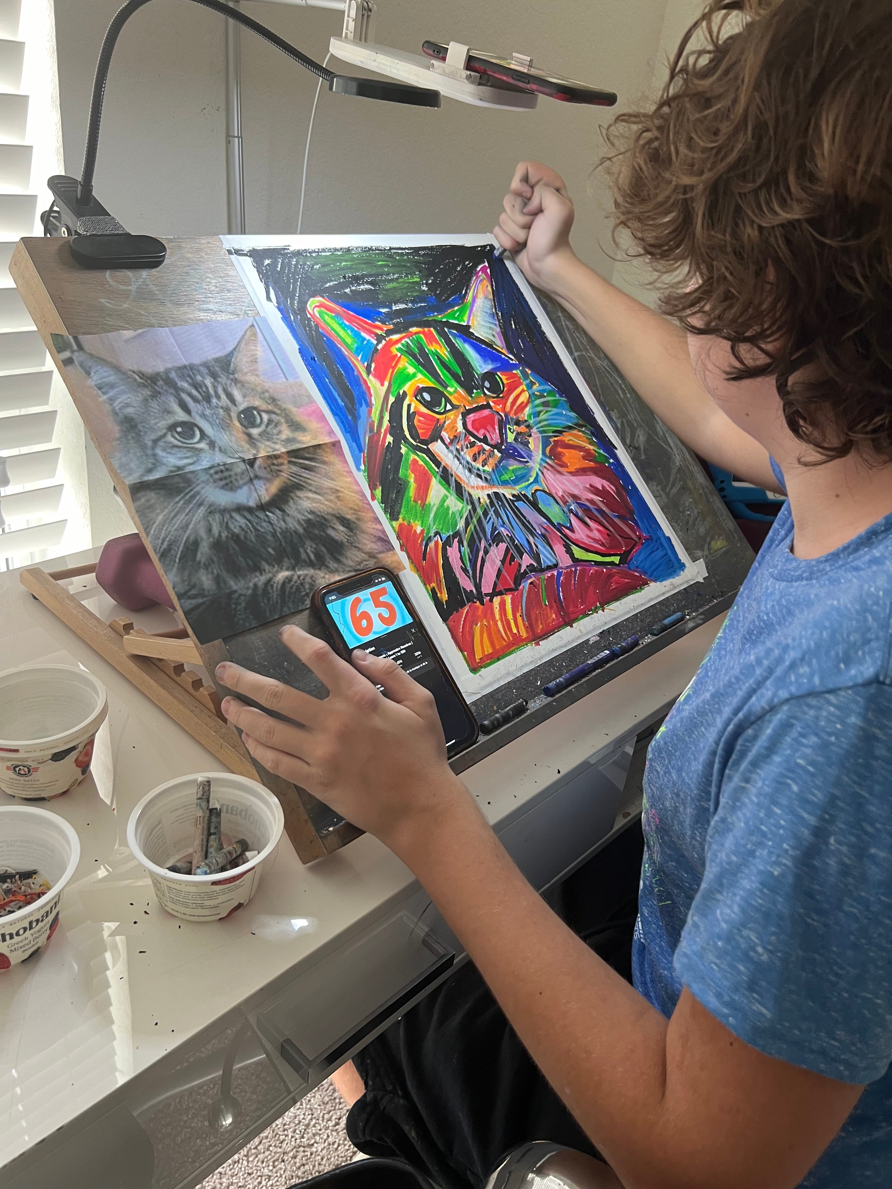 The Colorful Cat - ORIGINAL OIL PASTEL ARTWORK - 14x17""