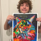 The Colorful Cat - ORIGINAL OIL PASTEL ARTWORK - 14x17""