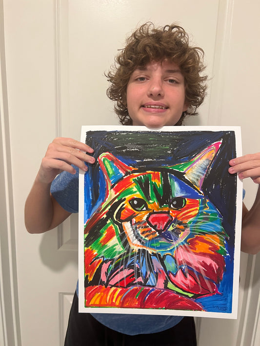 The Colorful Cat - ORIGINAL OIL PASTEL ARTWORK - 14x17""