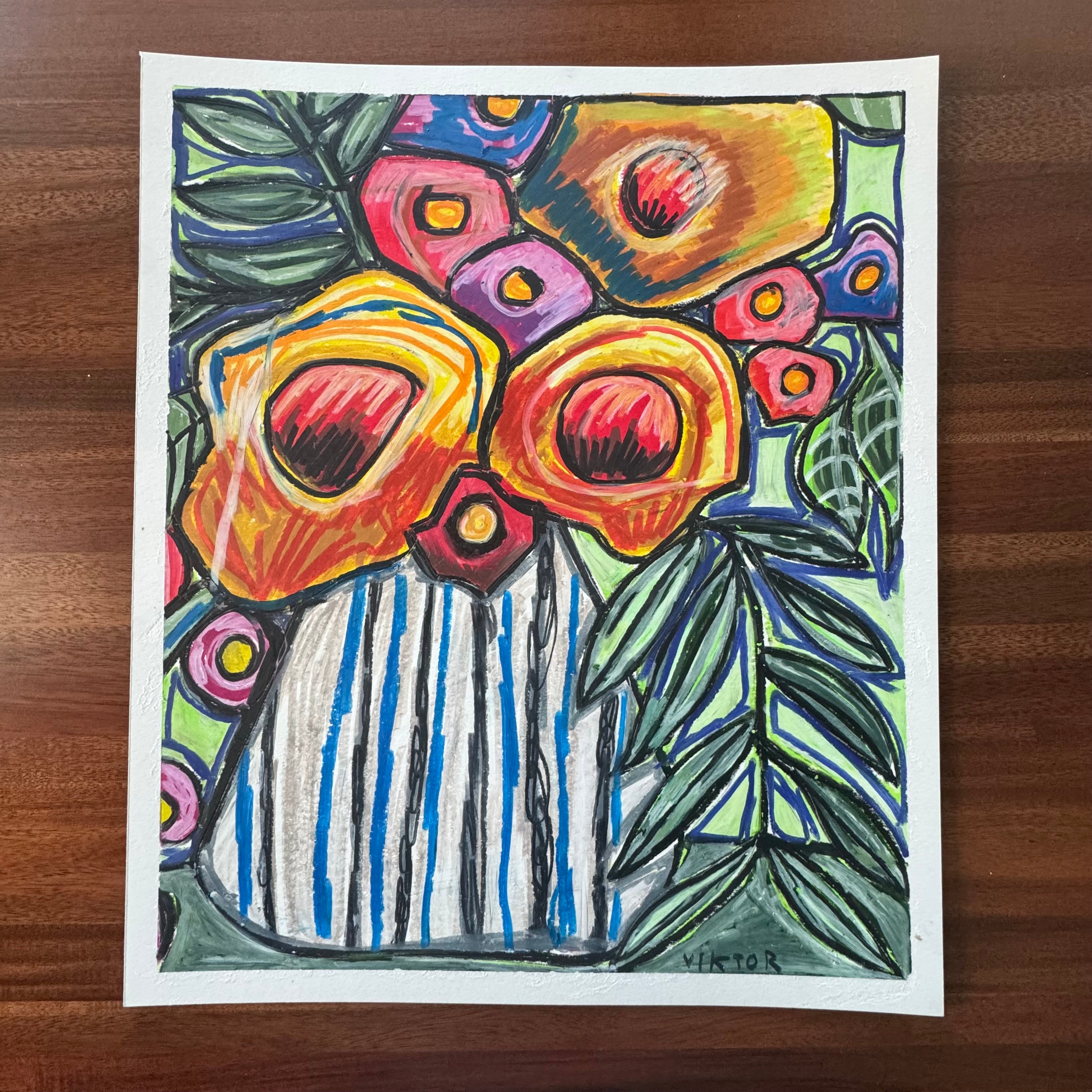 Colorful Flowers - ORIGINAL 16x19" - Vichy's Art
