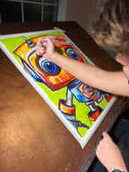 Robot II - ORIGINAL OIL PASTEL ARTWORK - 19x24"(video attached) - Vichy's Art