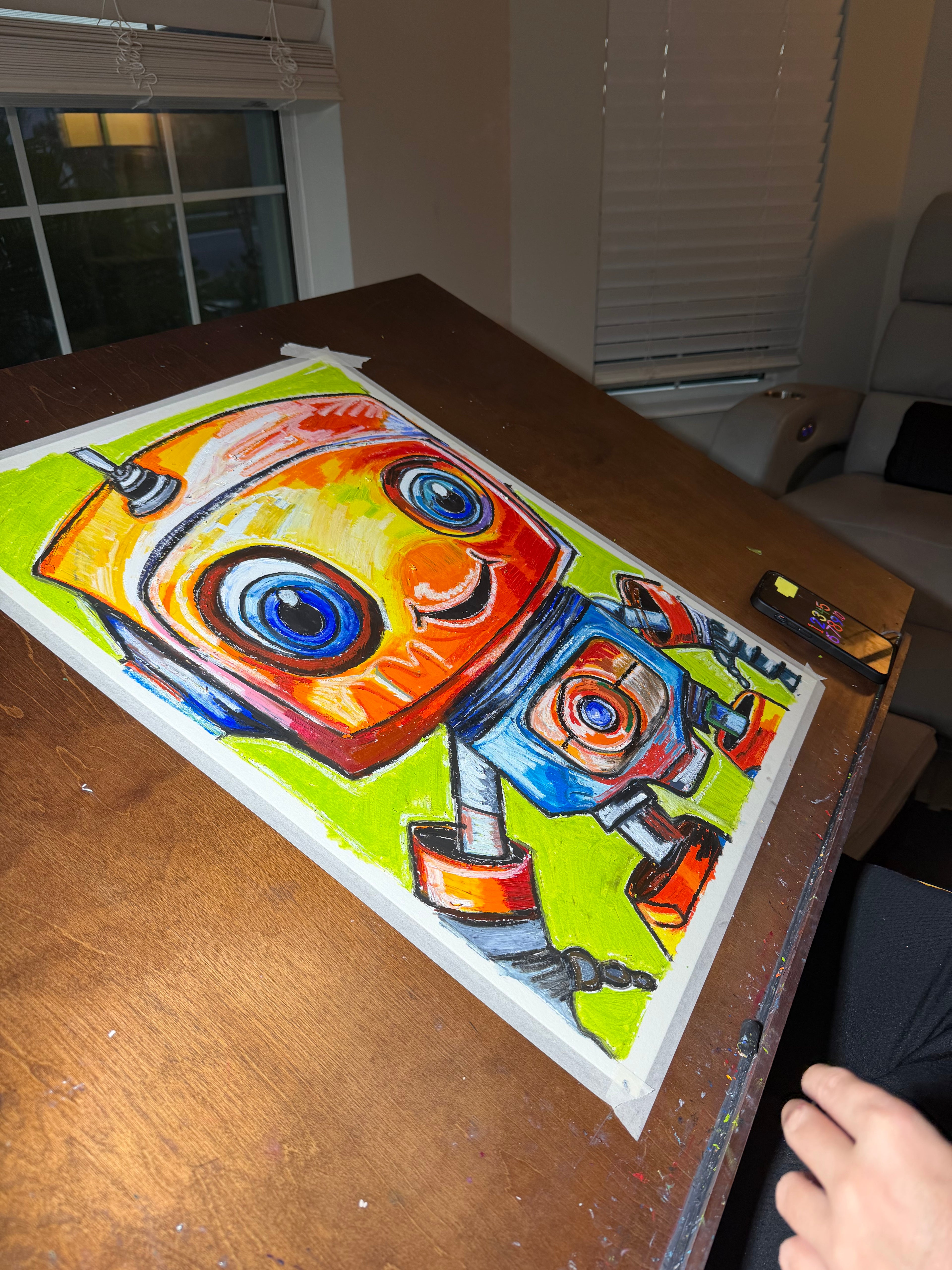 Robot II - ORIGINAL OIL PASTEL ARTWORK - 19x24"(video attached) - Vichy's Art