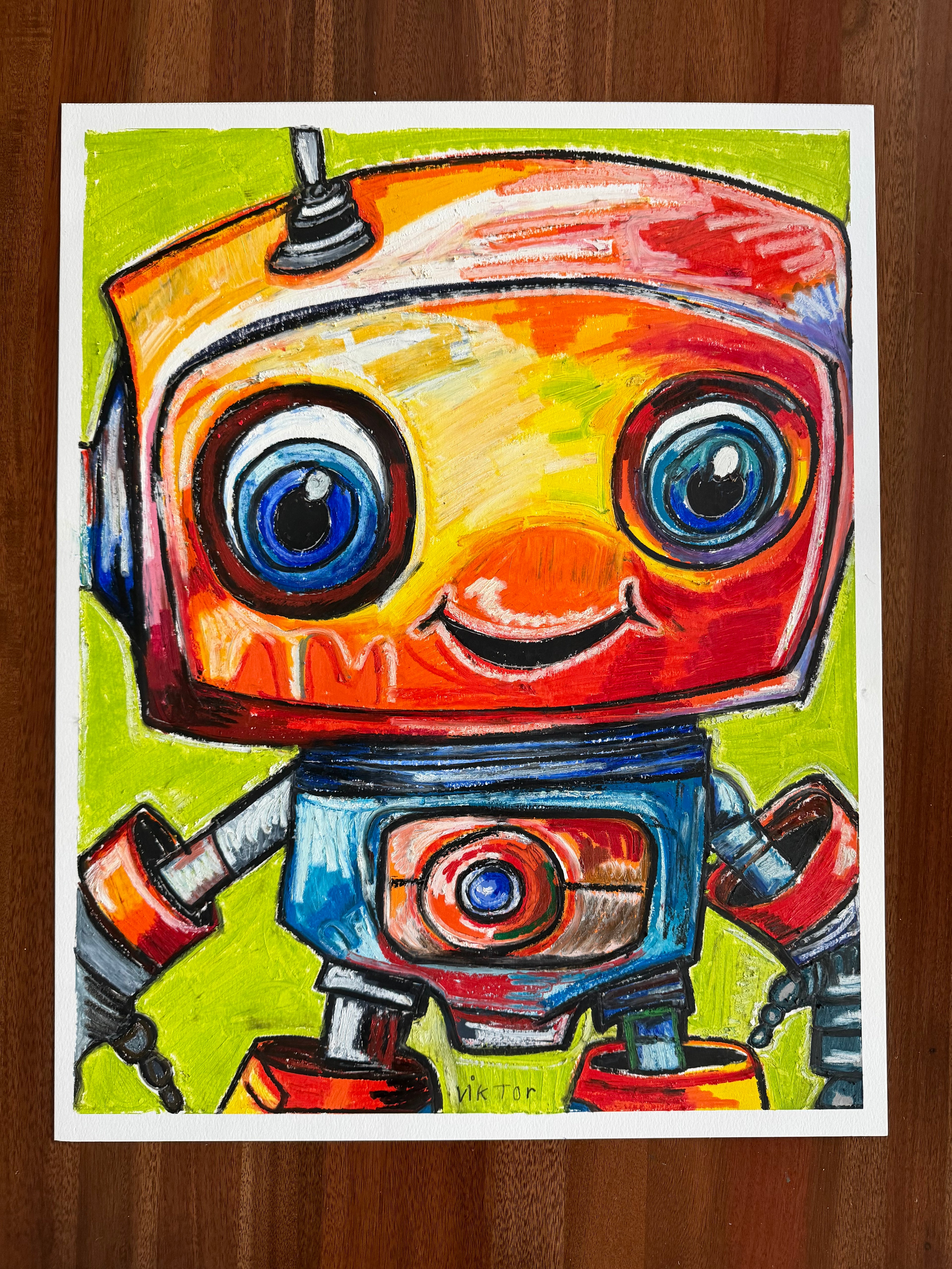 Robot II - ORIGINAL OIL PASTEL ARTWORK - 19x24"(video attached) - Vichy's Art