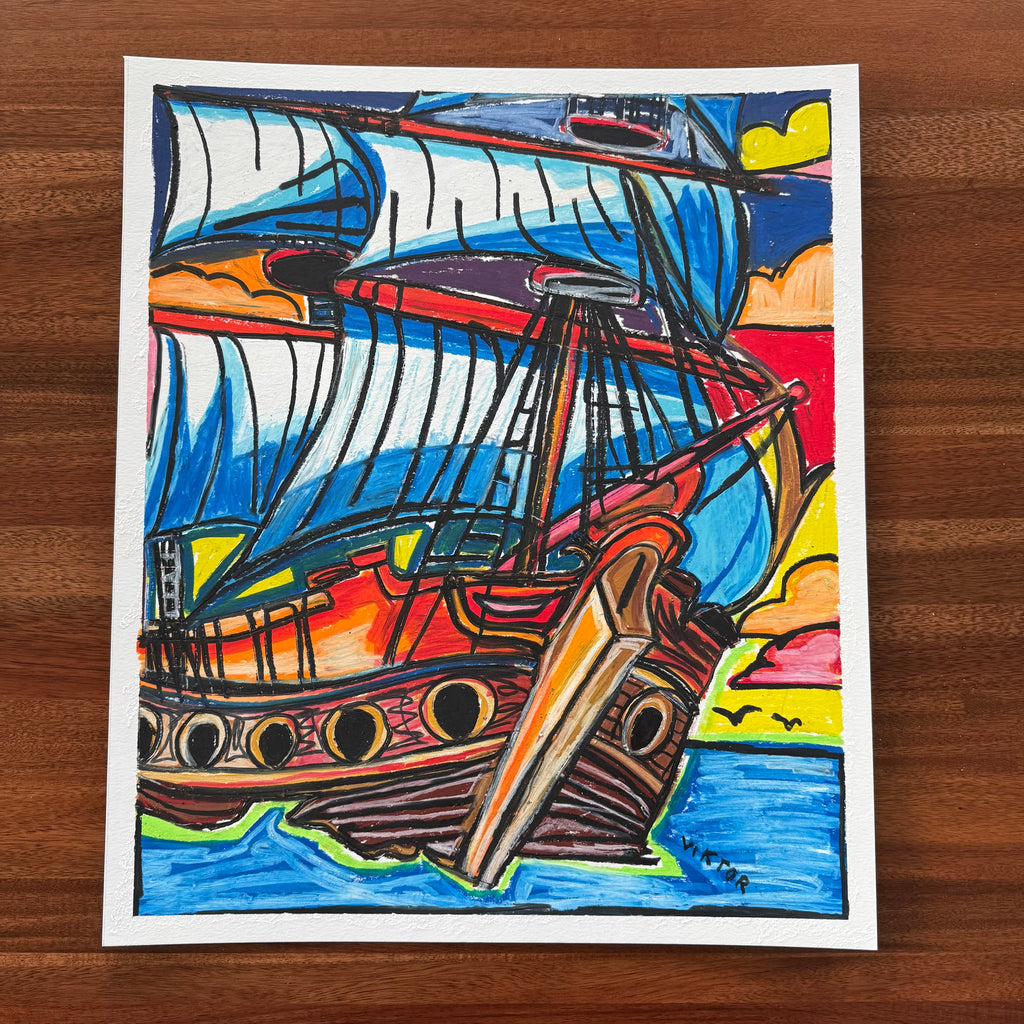 Sailing Ship - ORIGINAL 16x19" (video attached) - Vichy's Art