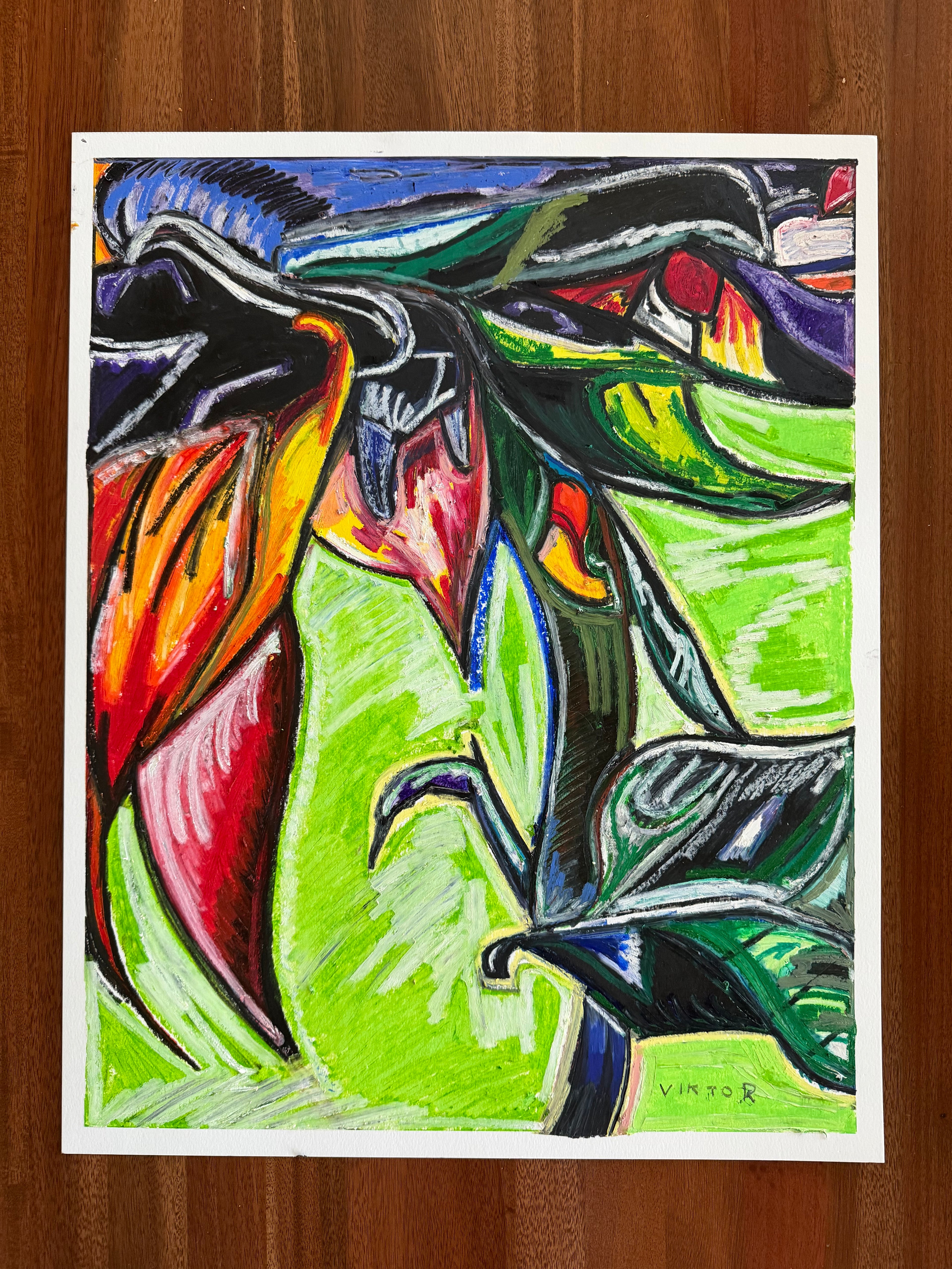 Blooming Chaos - ORIGINAL OIL PASTEL ARTWORK - 19x24" - Vichy's Art