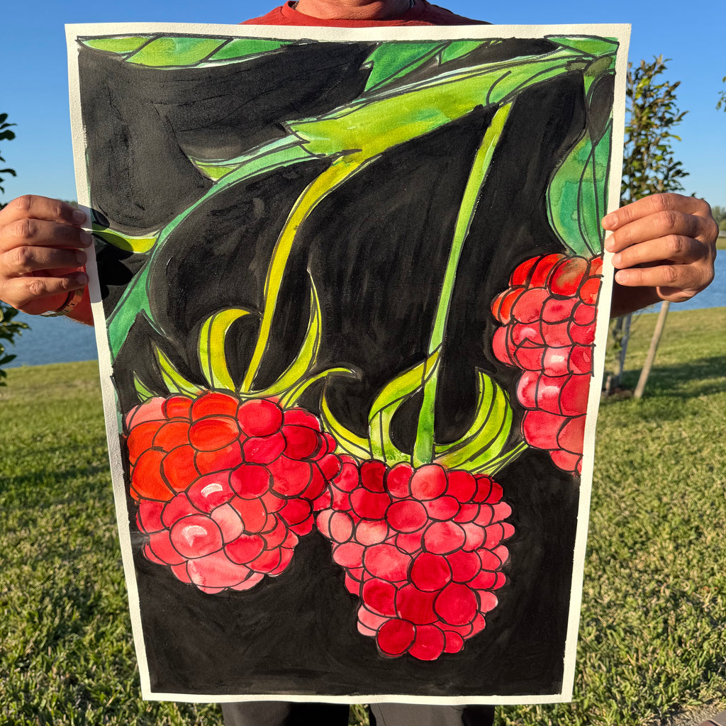 Raspberries - ORIGINAL Watercolor artwork 22x30”