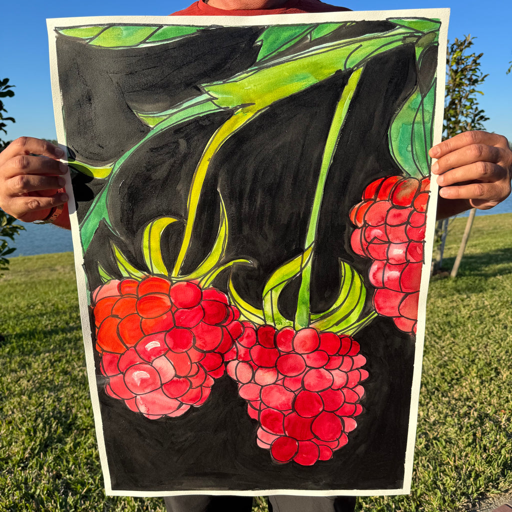 Raspberries - ORIGINAL Watercolor artwork 22x30”