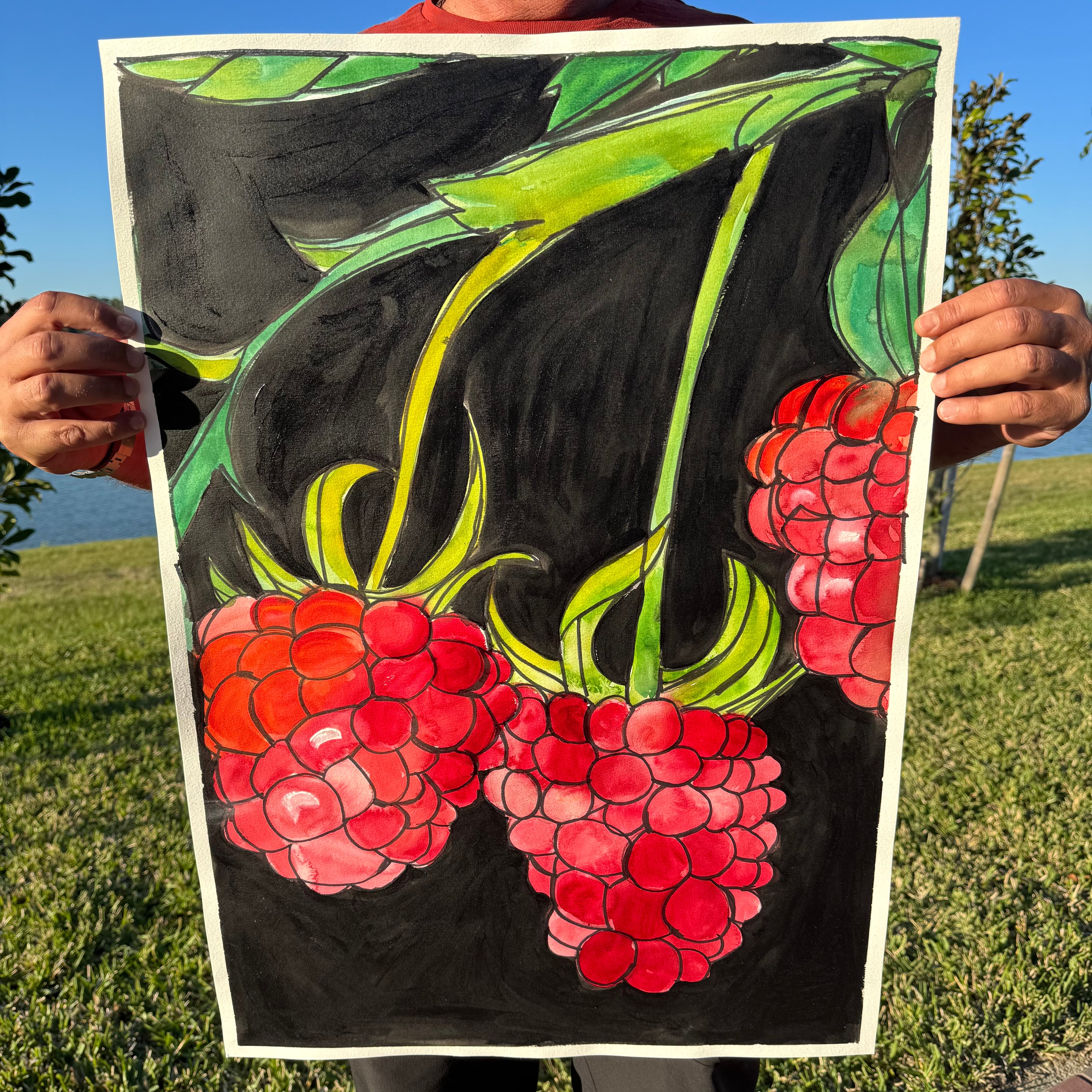 Raspberries - ORIGINAL Watercolor artwork 22x30”