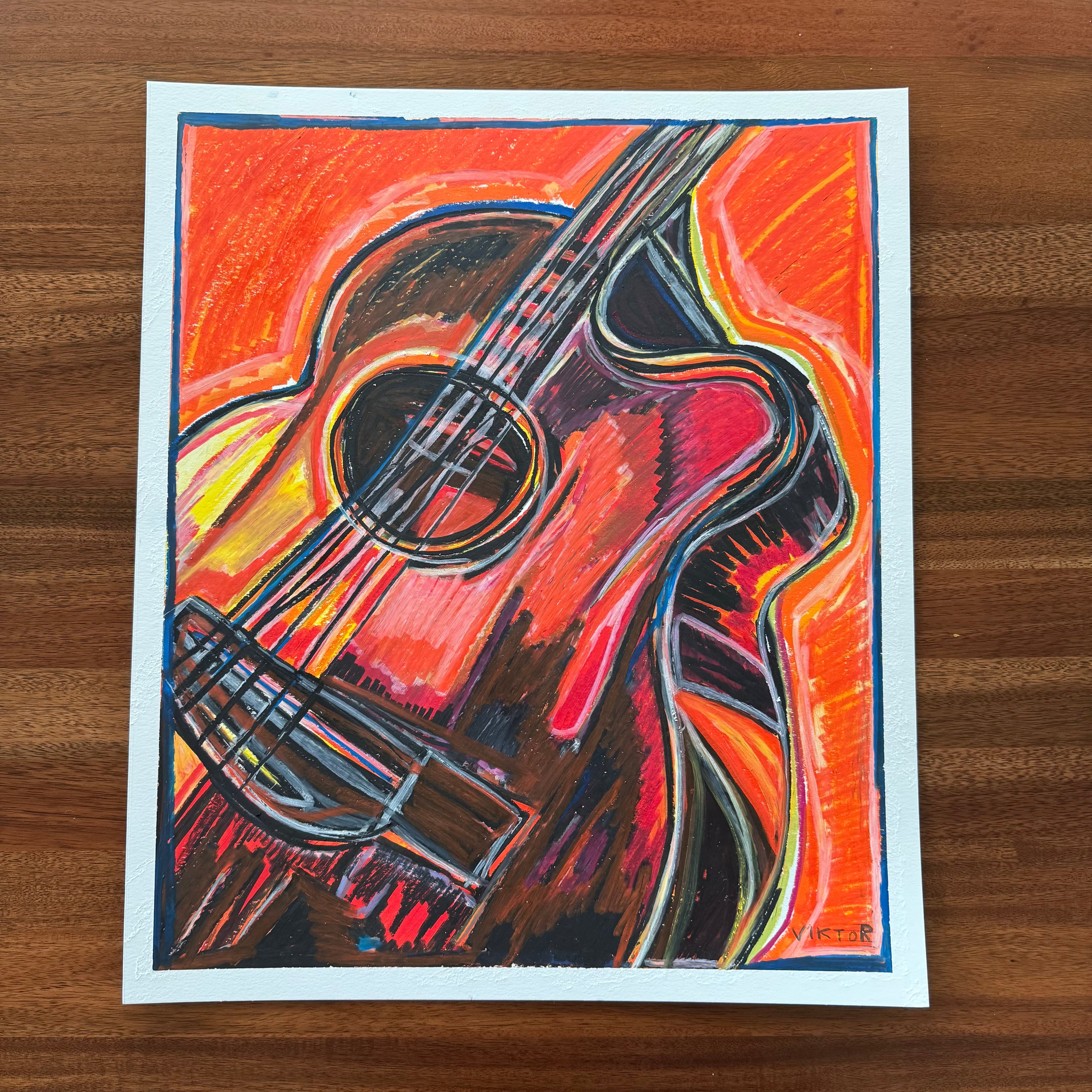 Guitar - ORIGINAL OIL PASTEL ARTWORK - 16x19” (video attached)