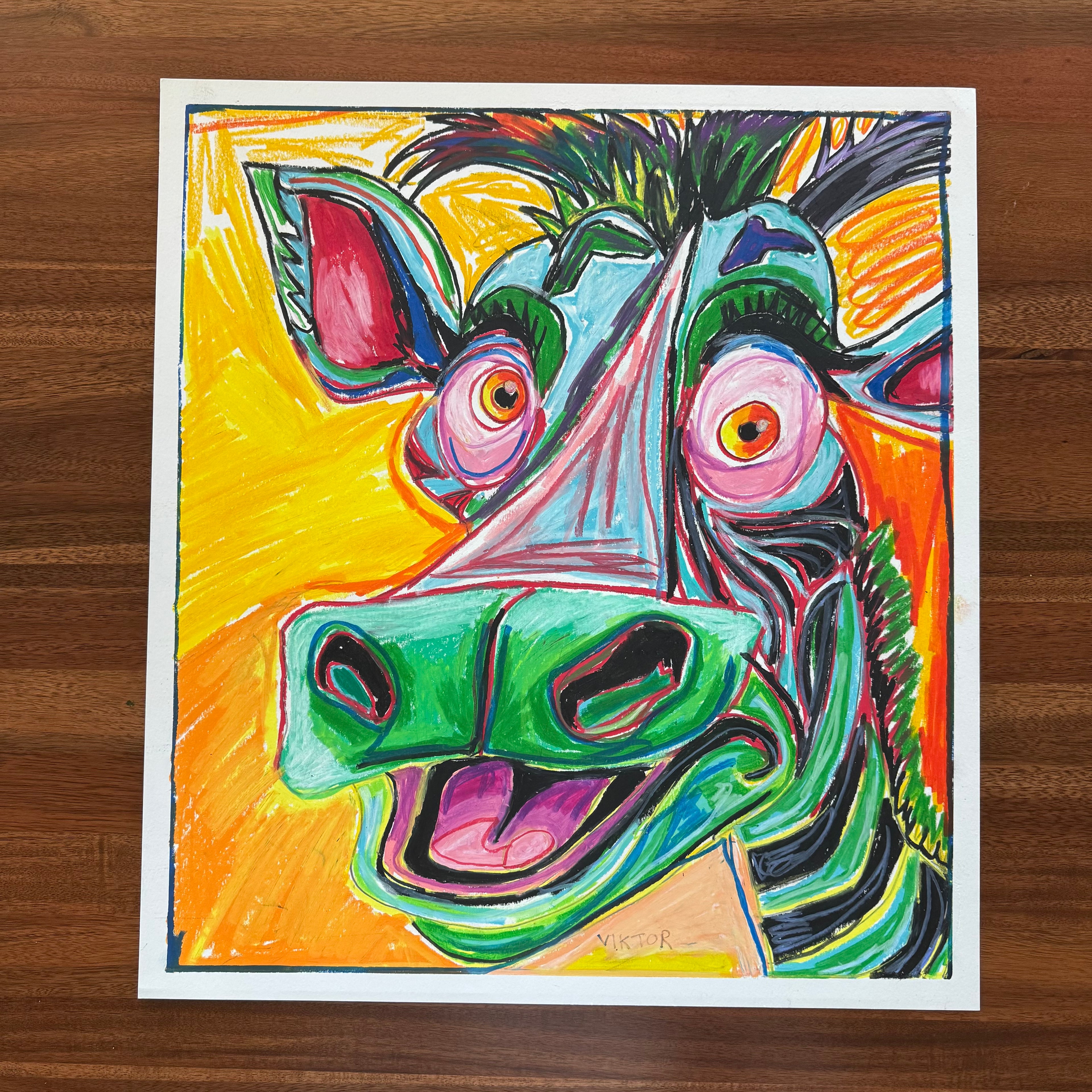 Happy Zebra - ORIGINAL OIL PASTEL - 19x21”