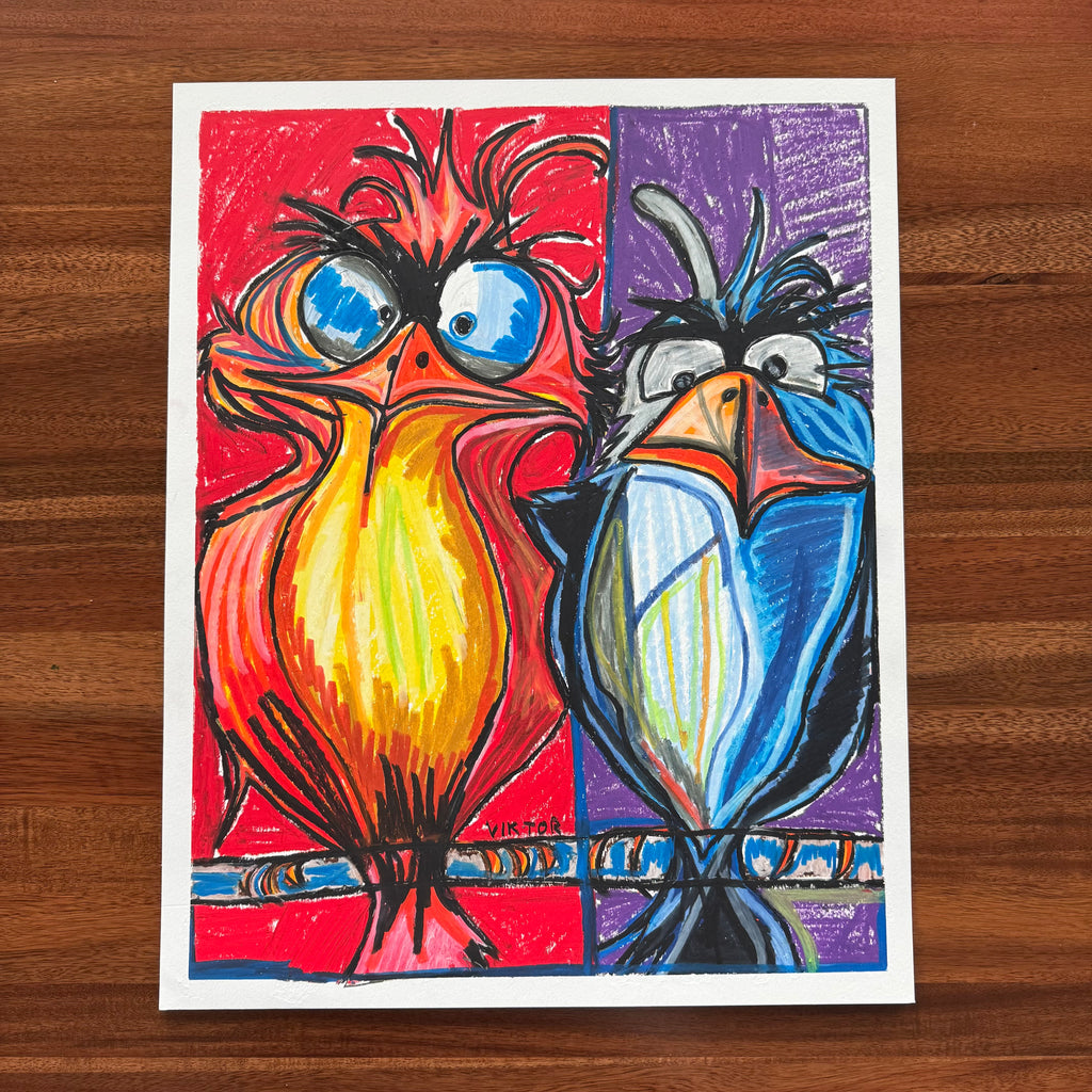 Funny Birds - ORIGINAL 16x20” - Vichy's Art