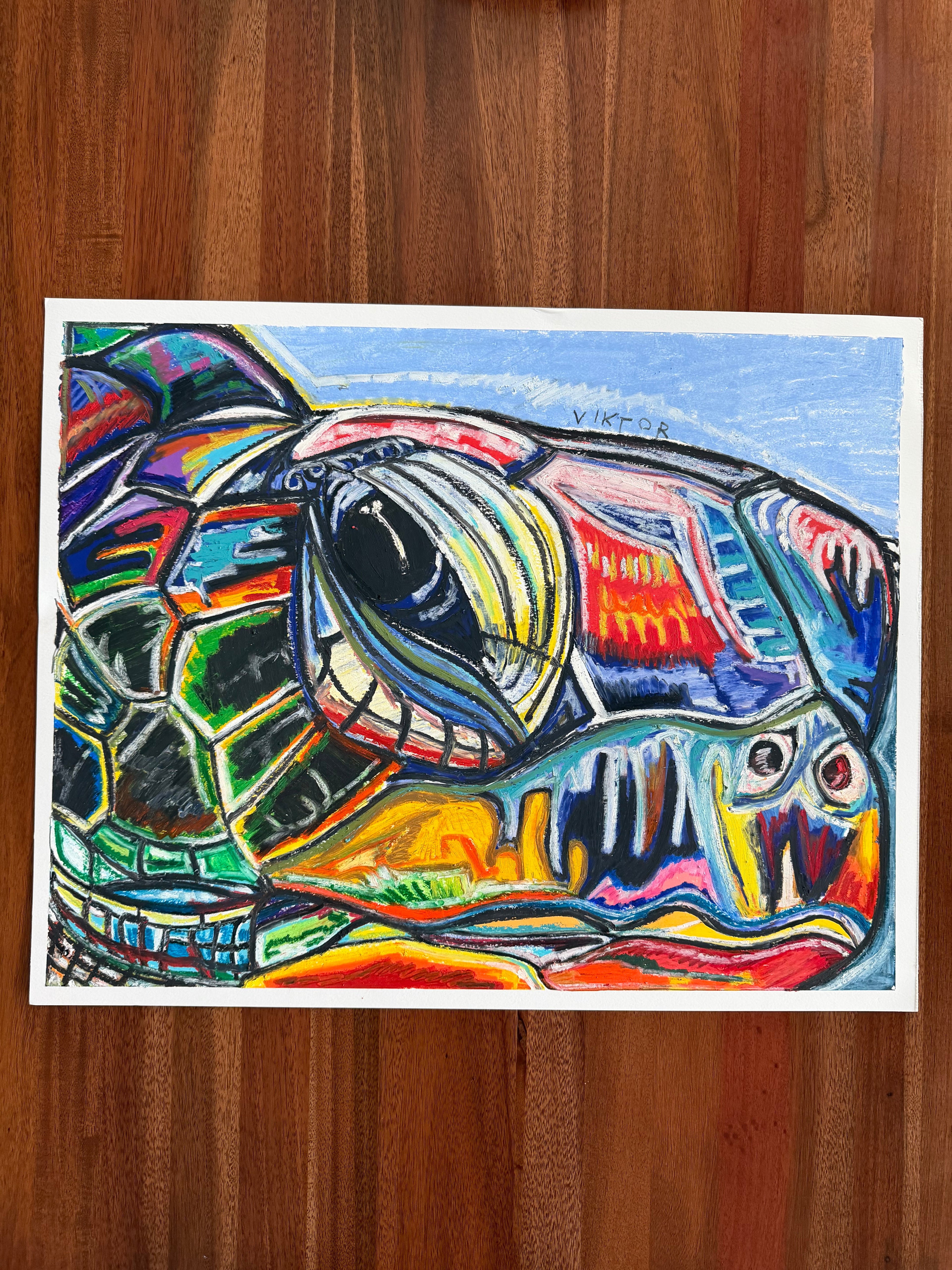 Headstrong (Turtle) - ORIGINAL OIL PASTEL ARTWORK - 24x19"