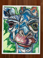 The Blue Giraffe - ORIGINAL OIL PASTEL ARTWORK - 19x24"