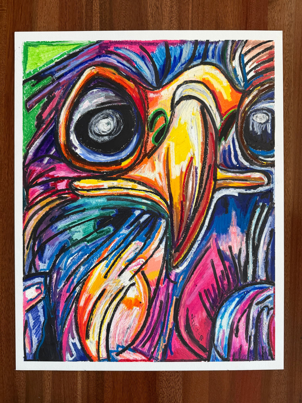 Violet Eagle - ORIGINAL OIL PASTEL ARTWORK - 19x24" (video attached) - Vichy's Art