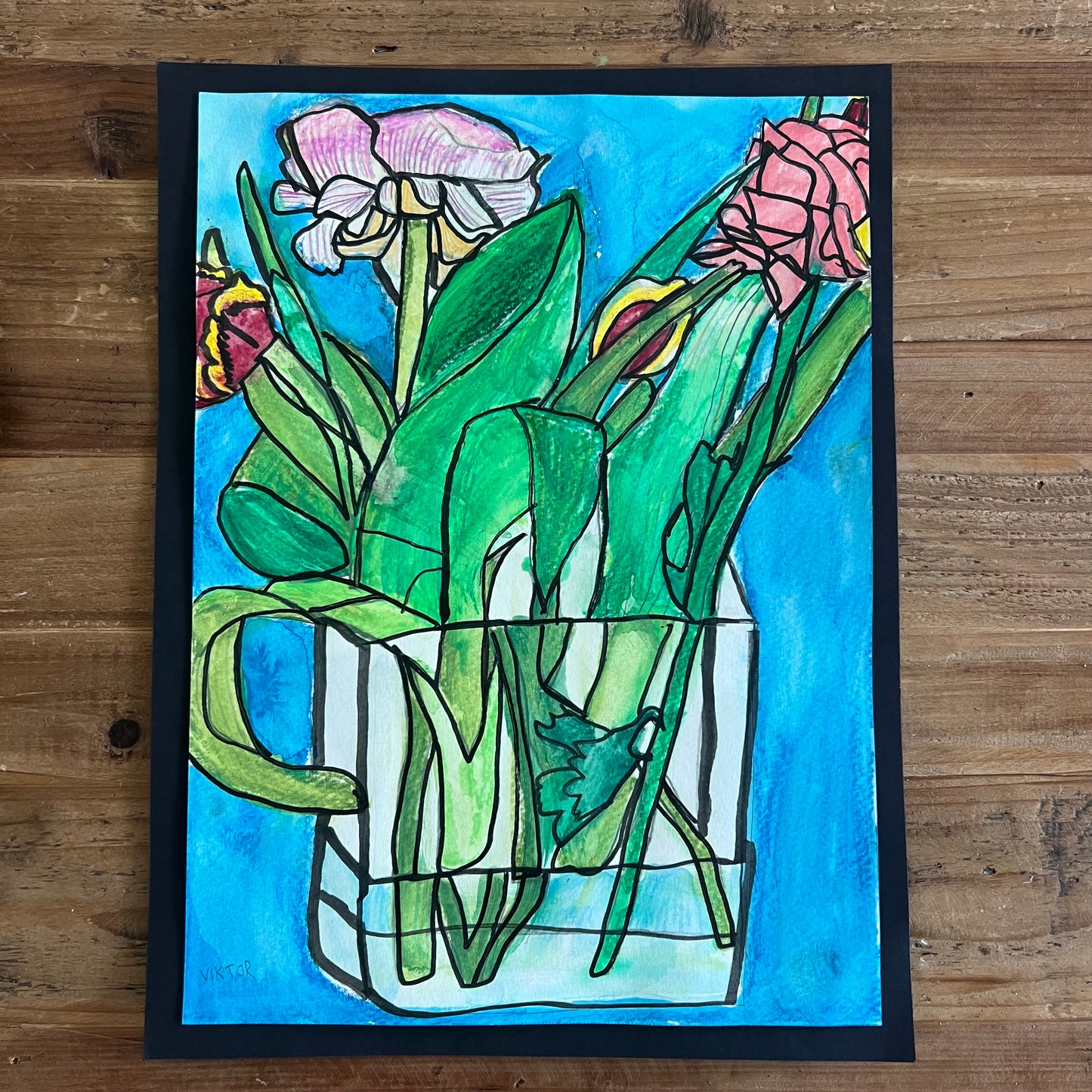 Flowers in the Vase - ORIGINAL 11x15” mixed media