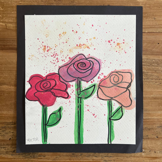 Three Roses - ORIGINAL 7x9” mixed media