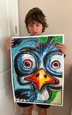Whimsy Bird - ORIGINAL OIL PASTEL ARTWORK - 22x30" (video attached) - Vichy's Art