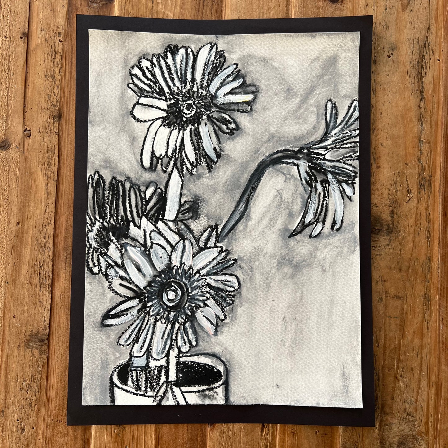Black Flowers in the Vase - III - ORIGINAL 11x15” mixed media