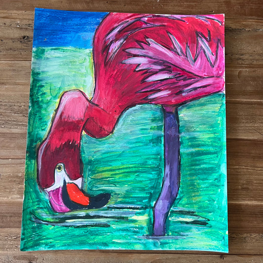 Flamingo  - ORIGINAL OIL PASTEL - 14x17” - mixed media