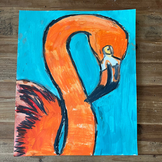 Flamingo II - ORIGINAL OIL PASTEL - 14x17” - mixed media