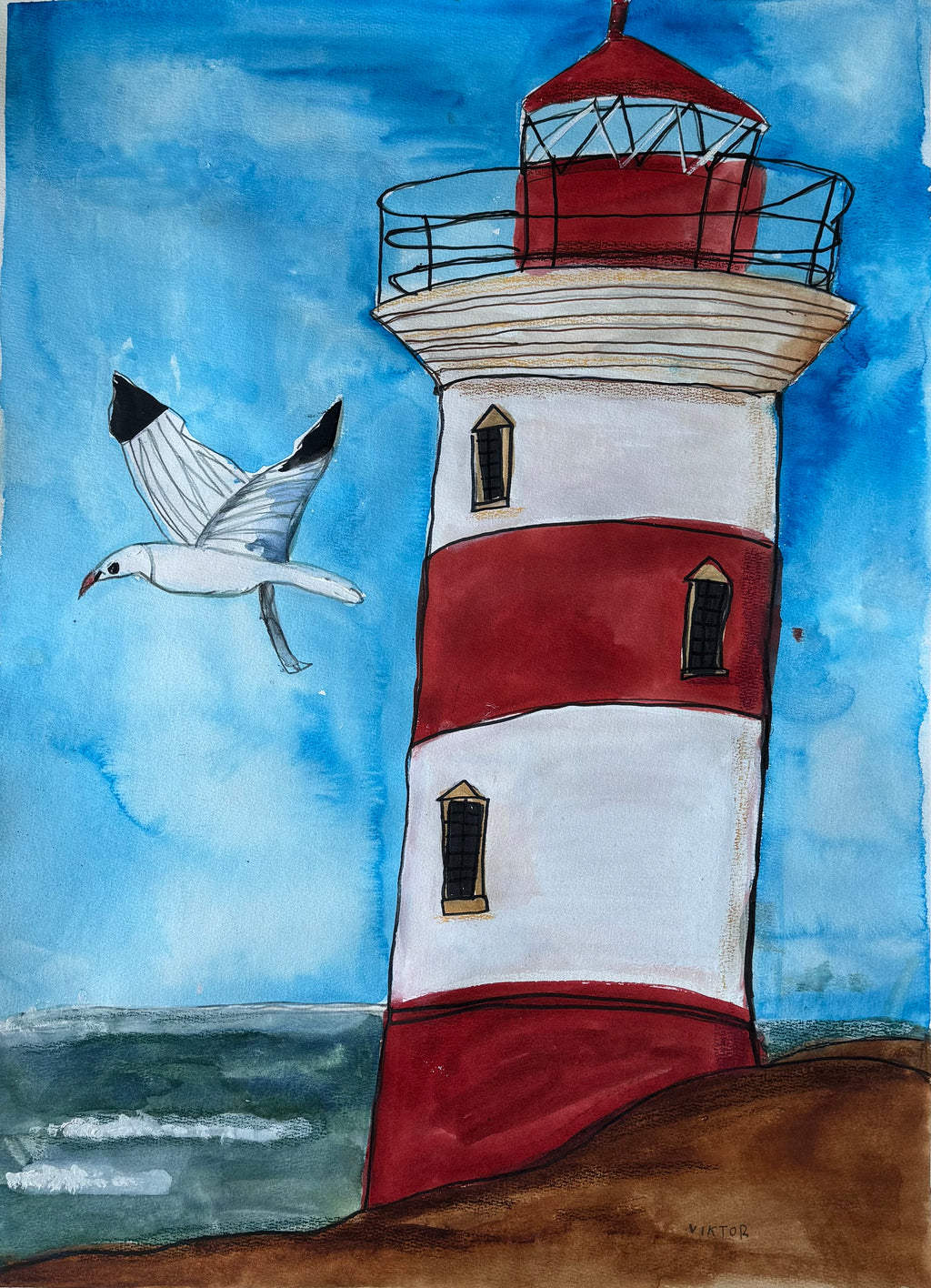 Lighthouse No 4 - ORIGINAL Watercolor artwork 22x30” - Vichy's Art