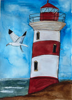 Lighthouse No 4 - ORIGINAL Watercolor artwork 22x30” - Vichy's Art