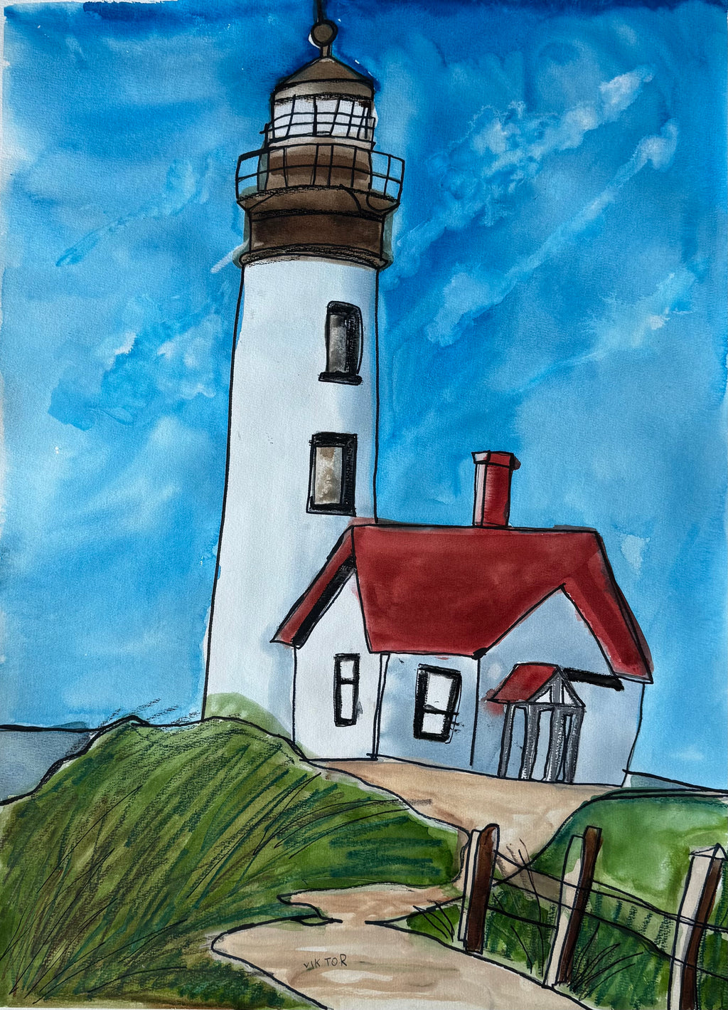 Lighthouse No 5 - ORIGINAL Watercolor artwork 22x30” - Vichy's Art