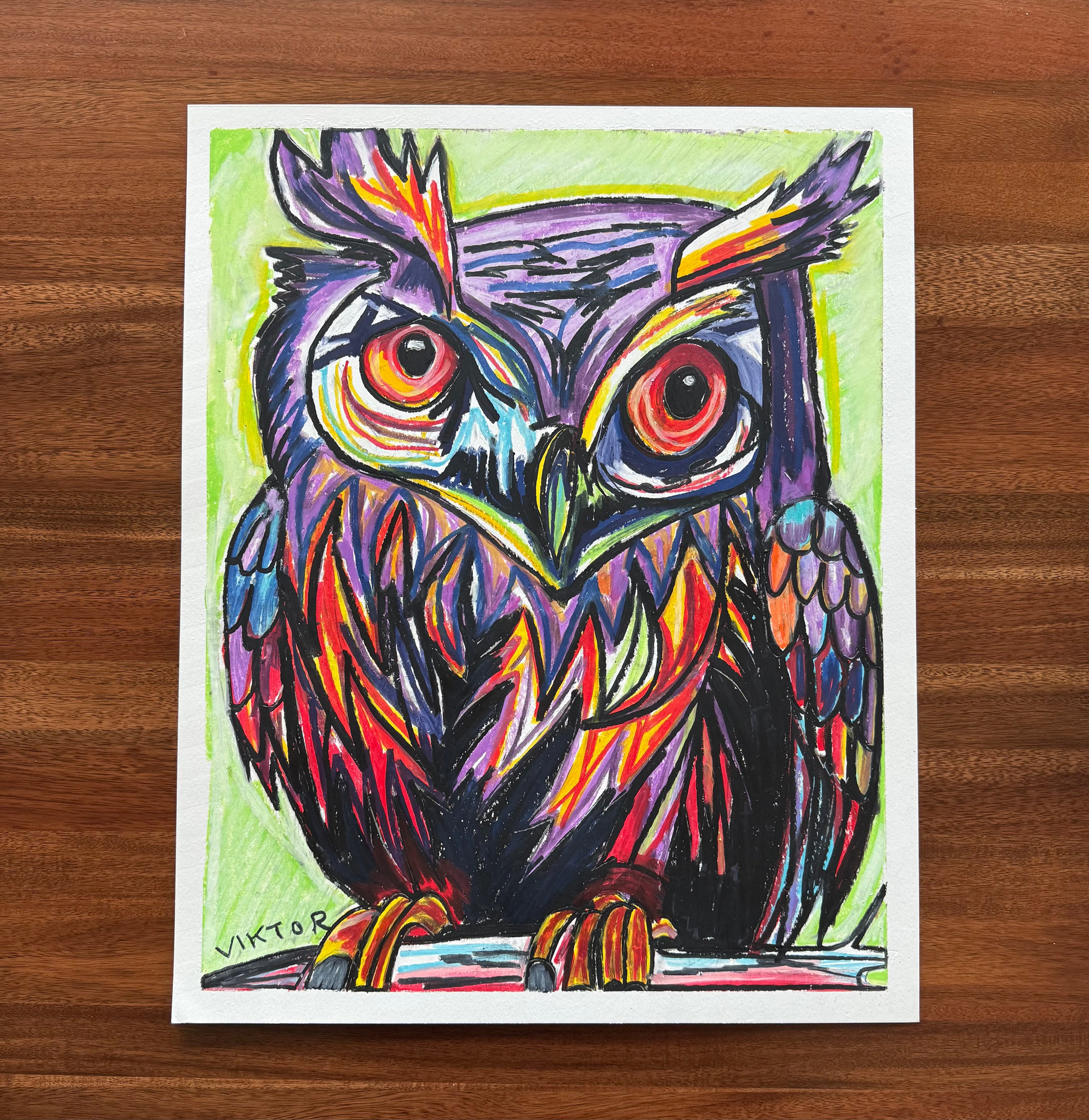 The Purple Owl - ORIGINAL 16x20” - Vichy's Art
