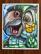 The Green Parrot - ORIGINAL OIL PASTEL ARTWORK - 19x24" (video attached)
