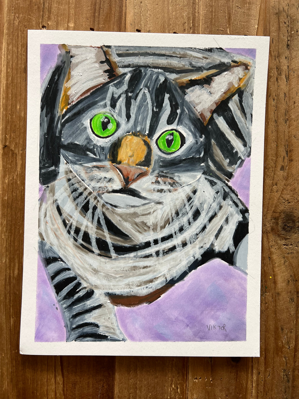 Lovely Cat - ORIGINAL oil pastels artwork in size 9x12"