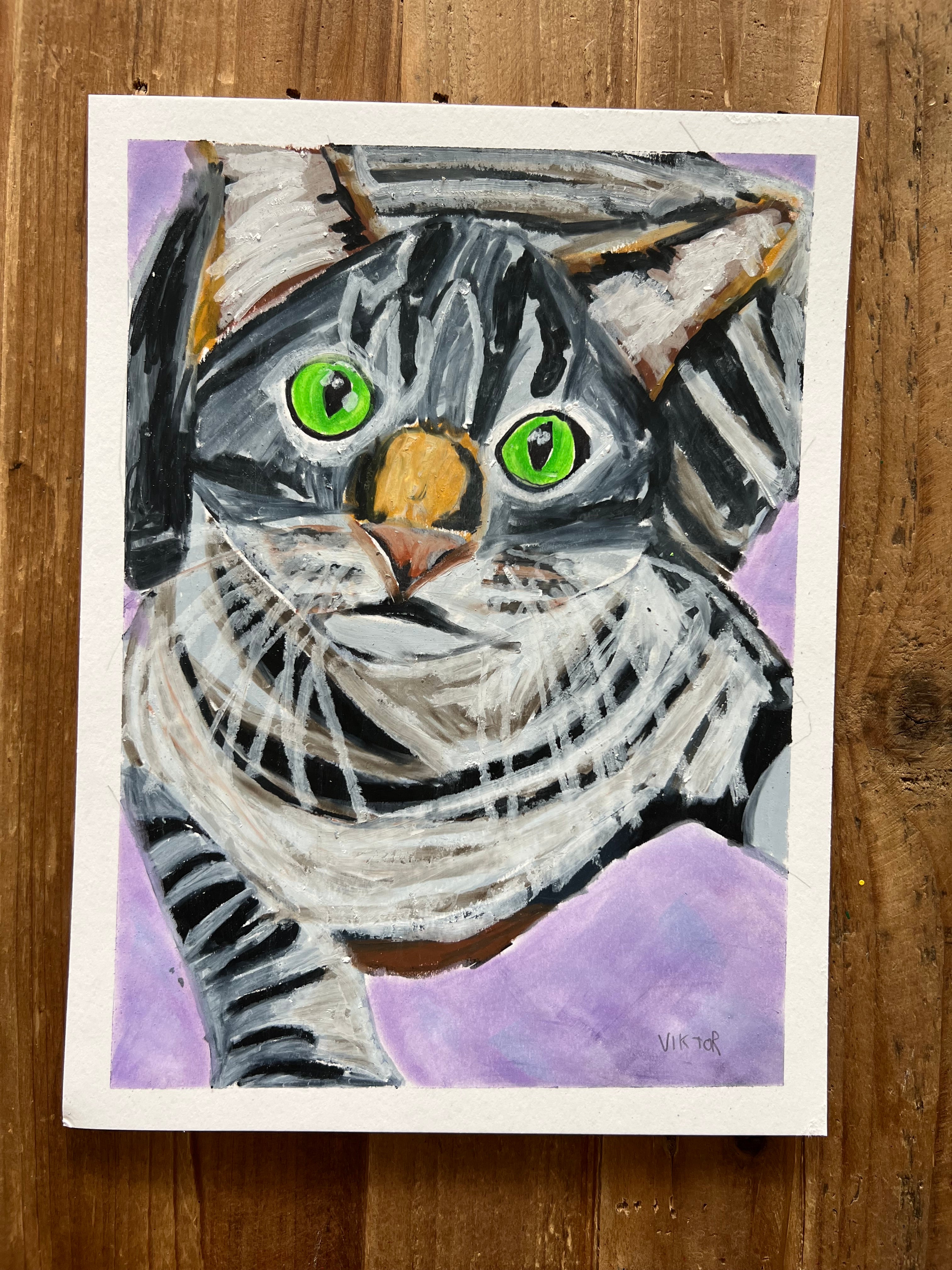 Lovely Cat - ORIGINAL oil pastels artwork in size 9x12"