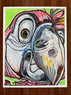 The Red Parrot - ORIGINAL OIL PASTEL ARTWORK - 19x24" (video attached)