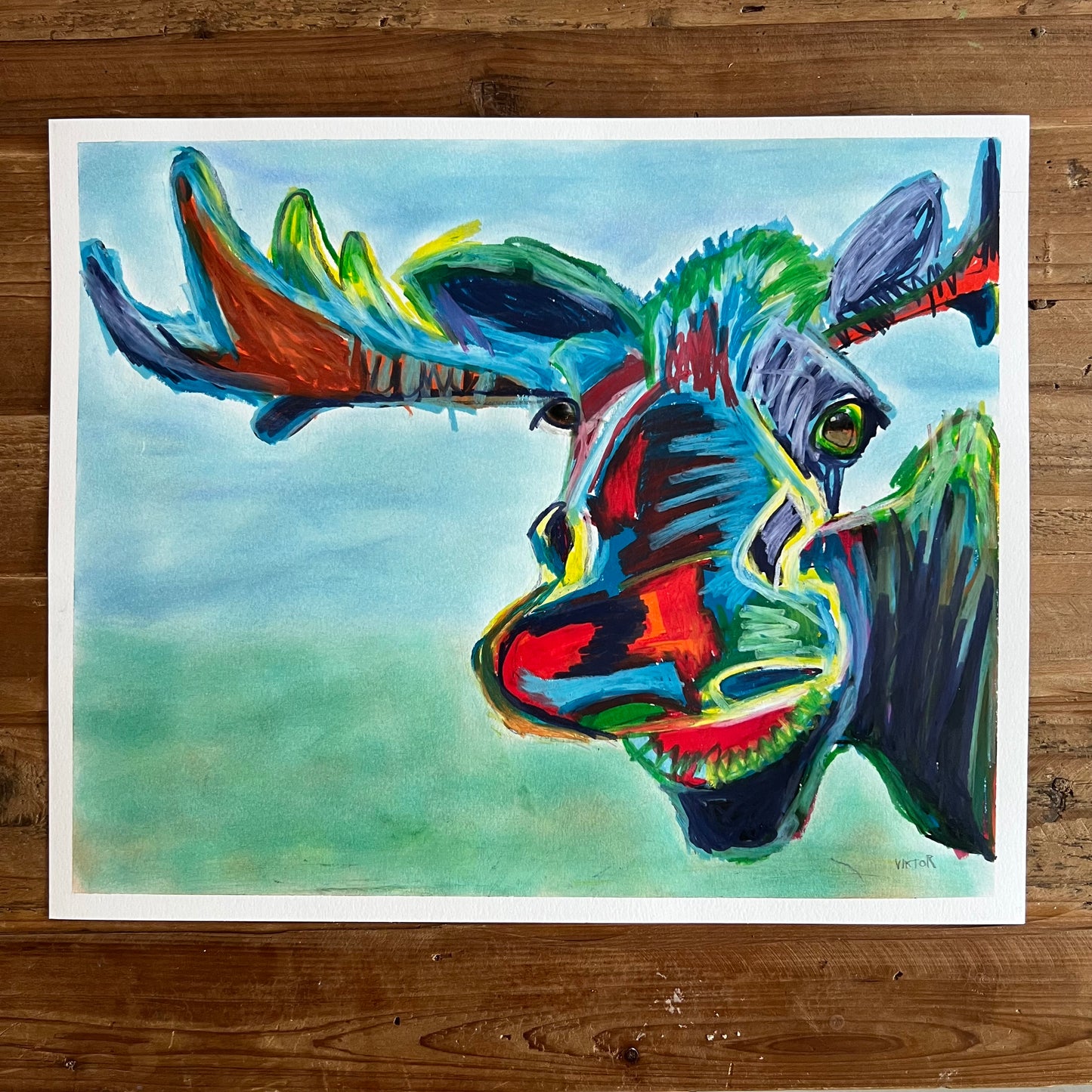 Colorful Deer   - ORIGINAL  14x17”