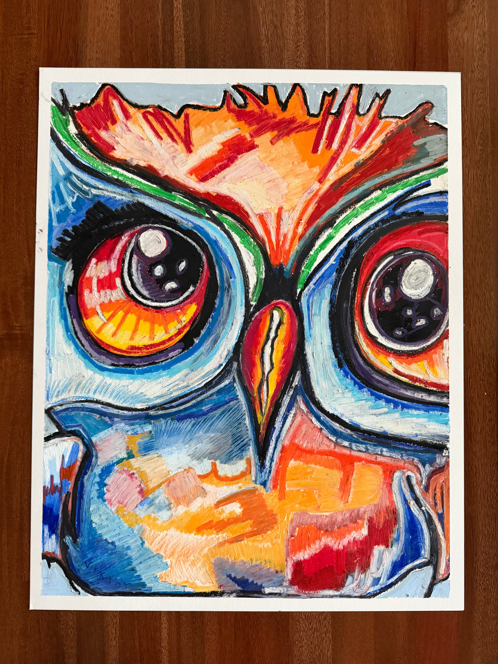Rainbow Owl - ORIGINAL OIL PASTEL ARTWORK - 19x24"