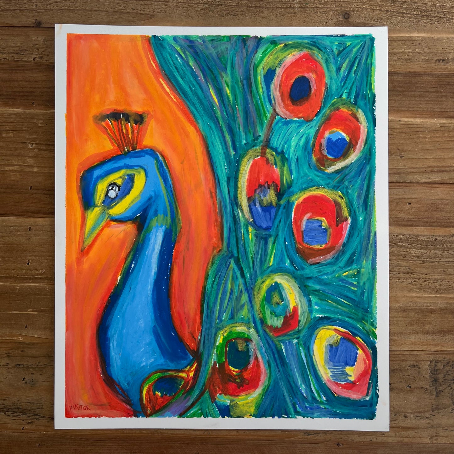 Colorful Peacock   - ORIGINAL  14x17”