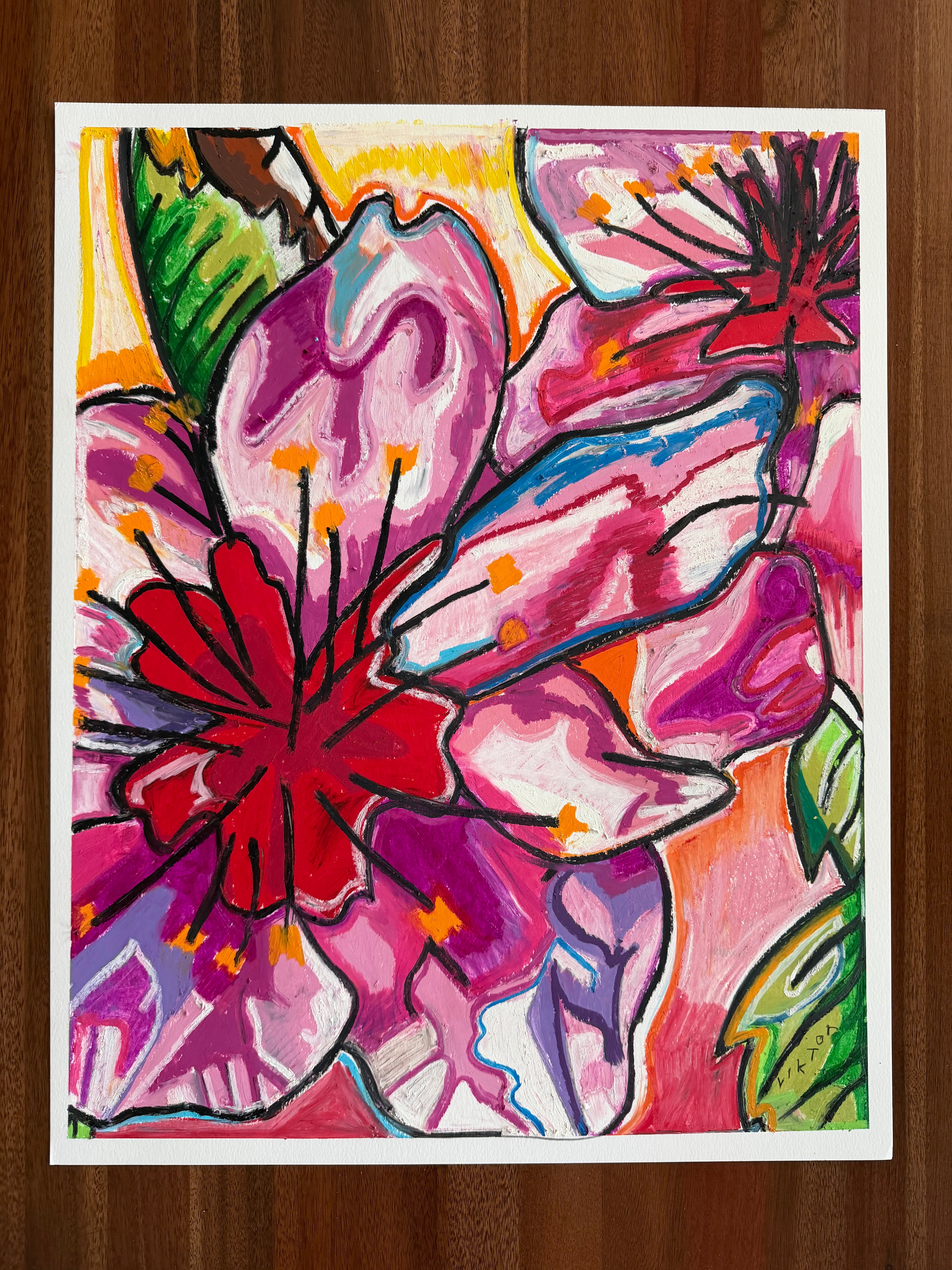 Blooming Pink Petals - ORIGINAL OIL PASTEL ARTWORK - 19x24" (video attached)