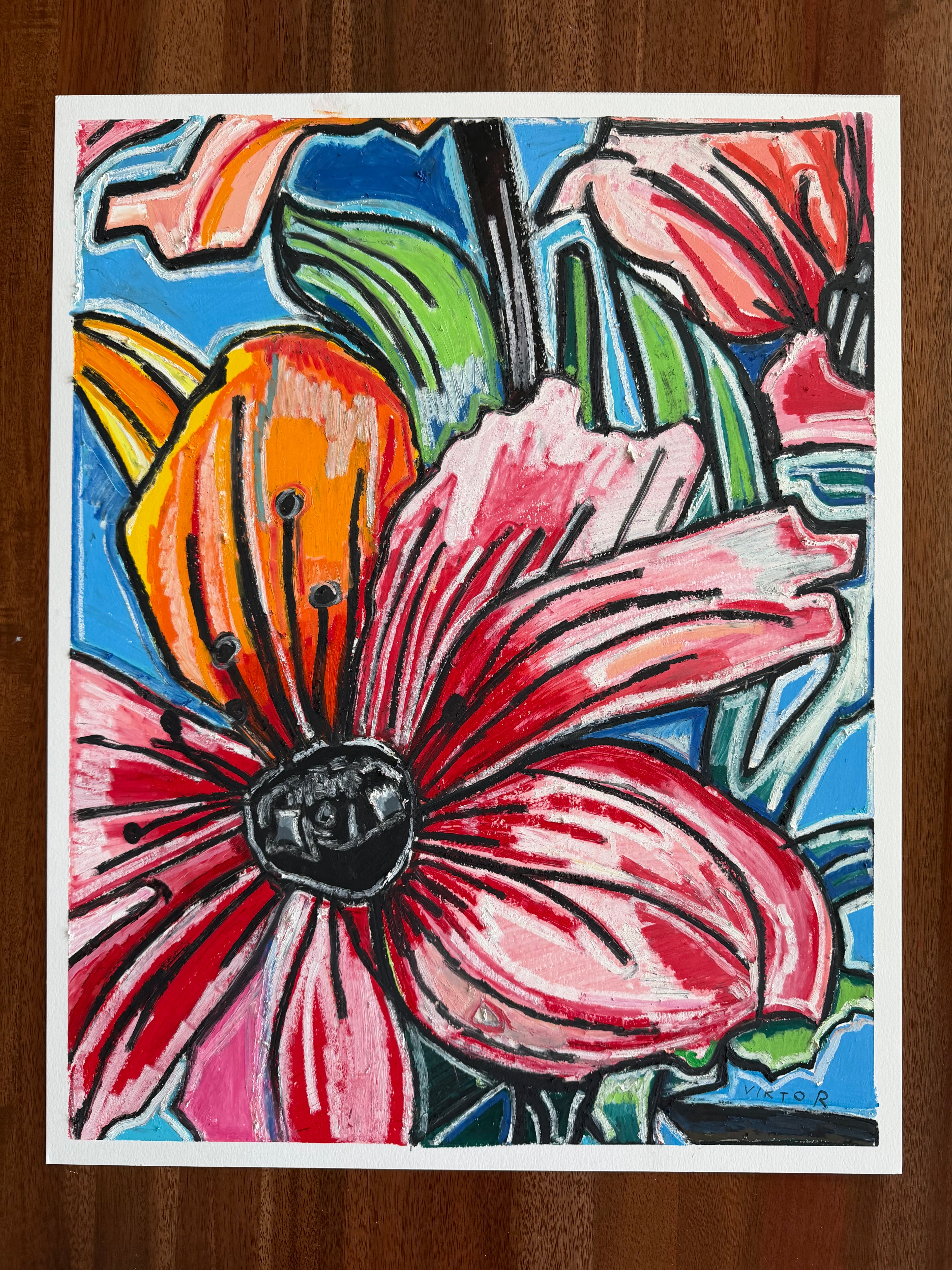 Pink Elegance - ORIGINAL OIL PASTEL ARTWORK - 19x24" (video attached)