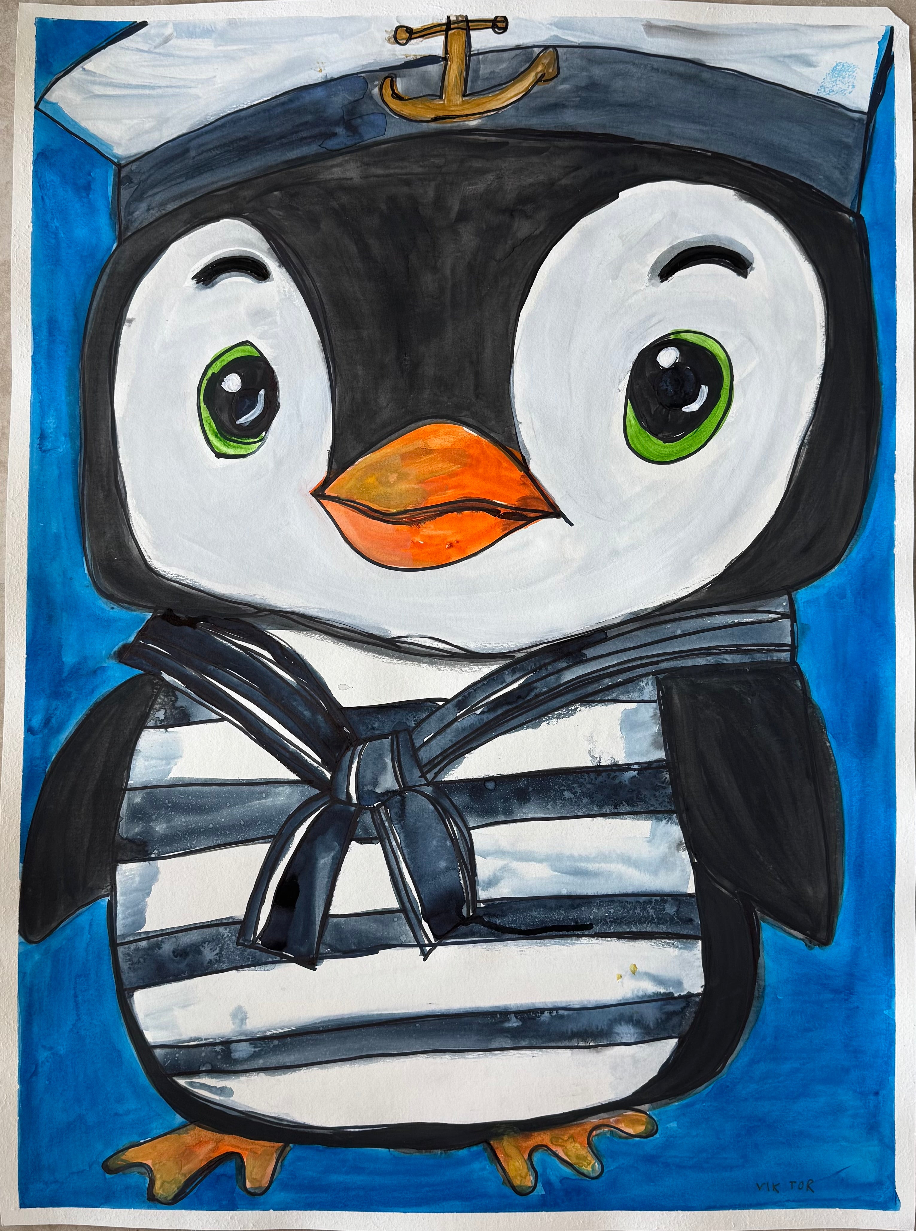 Cute Penguin (Watercolor II) - ORIGINAL  30x22”