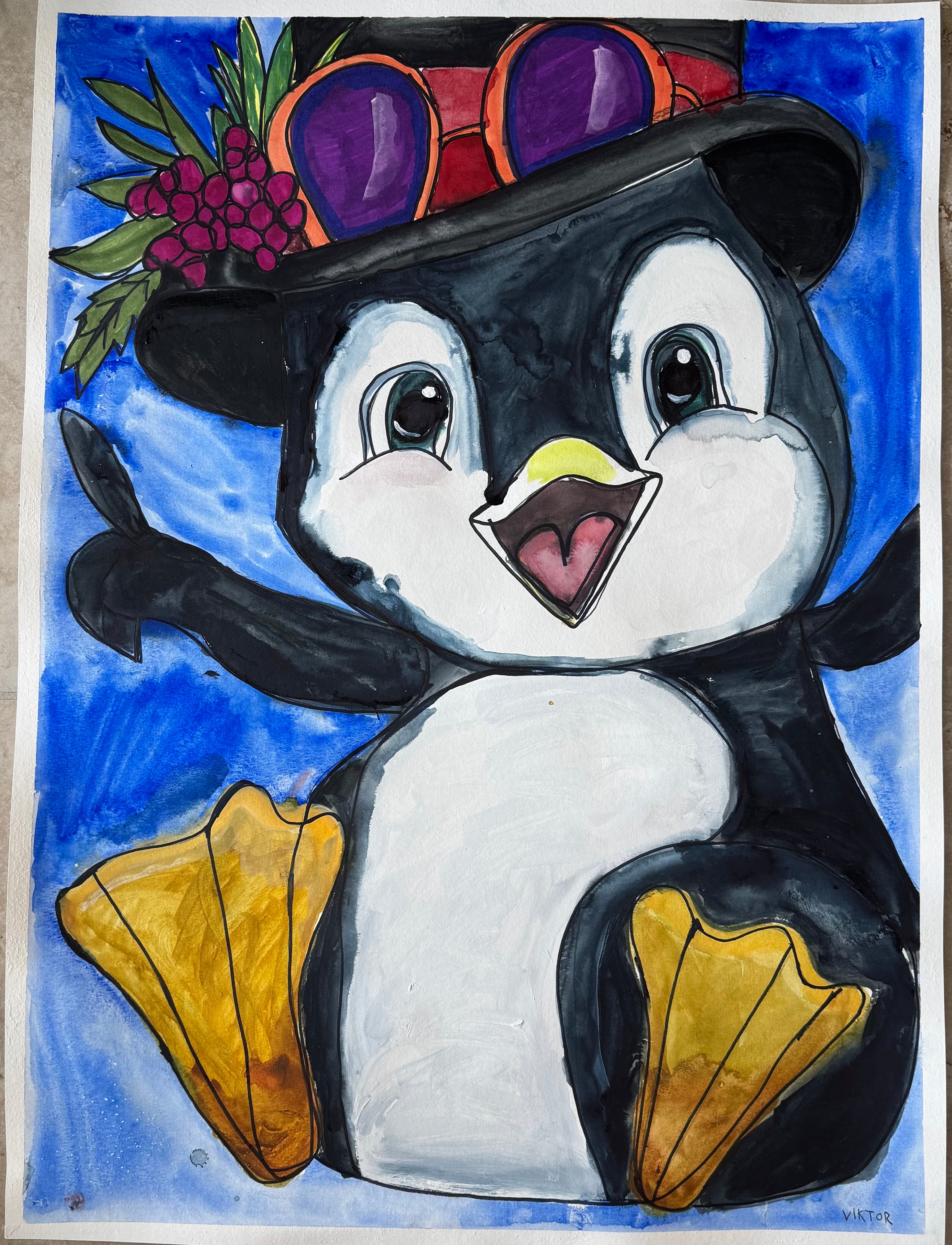 Cute Penguin (Watercolor III) - ORIGINAL  30x22”