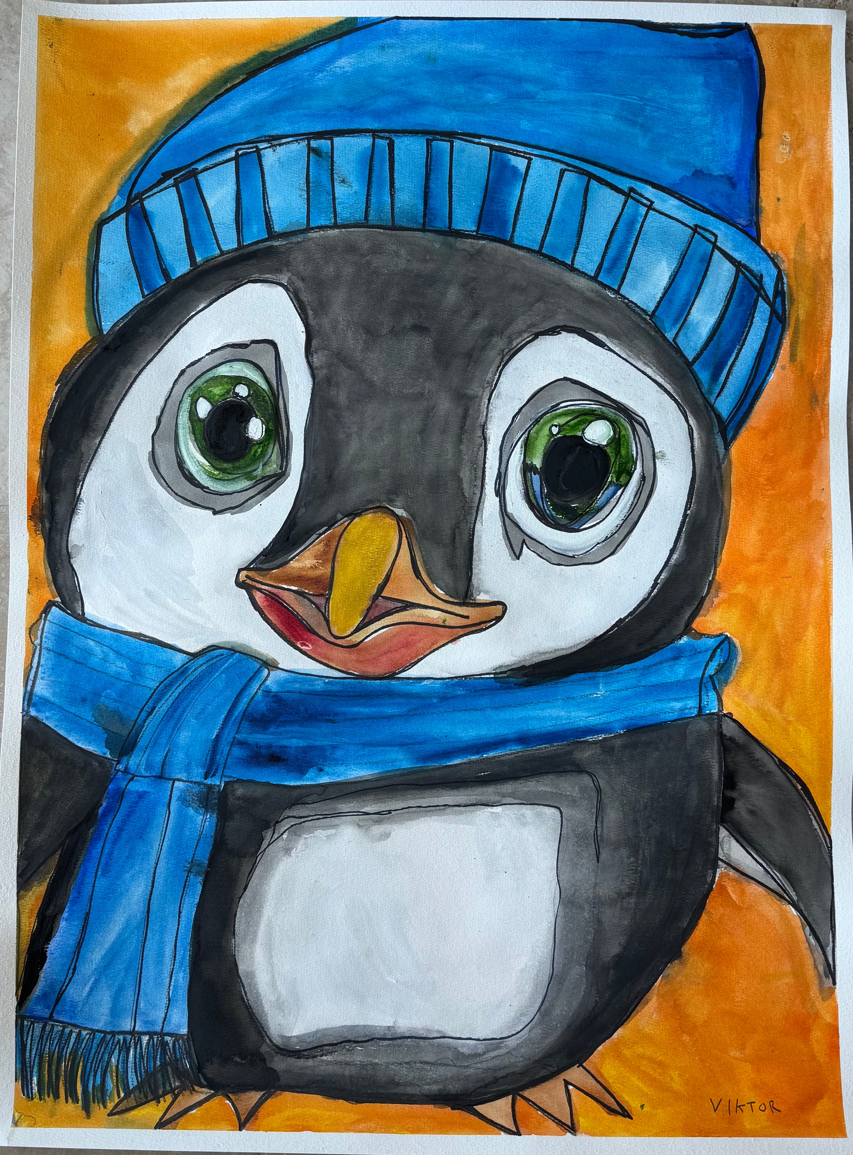 Cute Penguin (Watercolor I) - ORIGINAL  30x22”