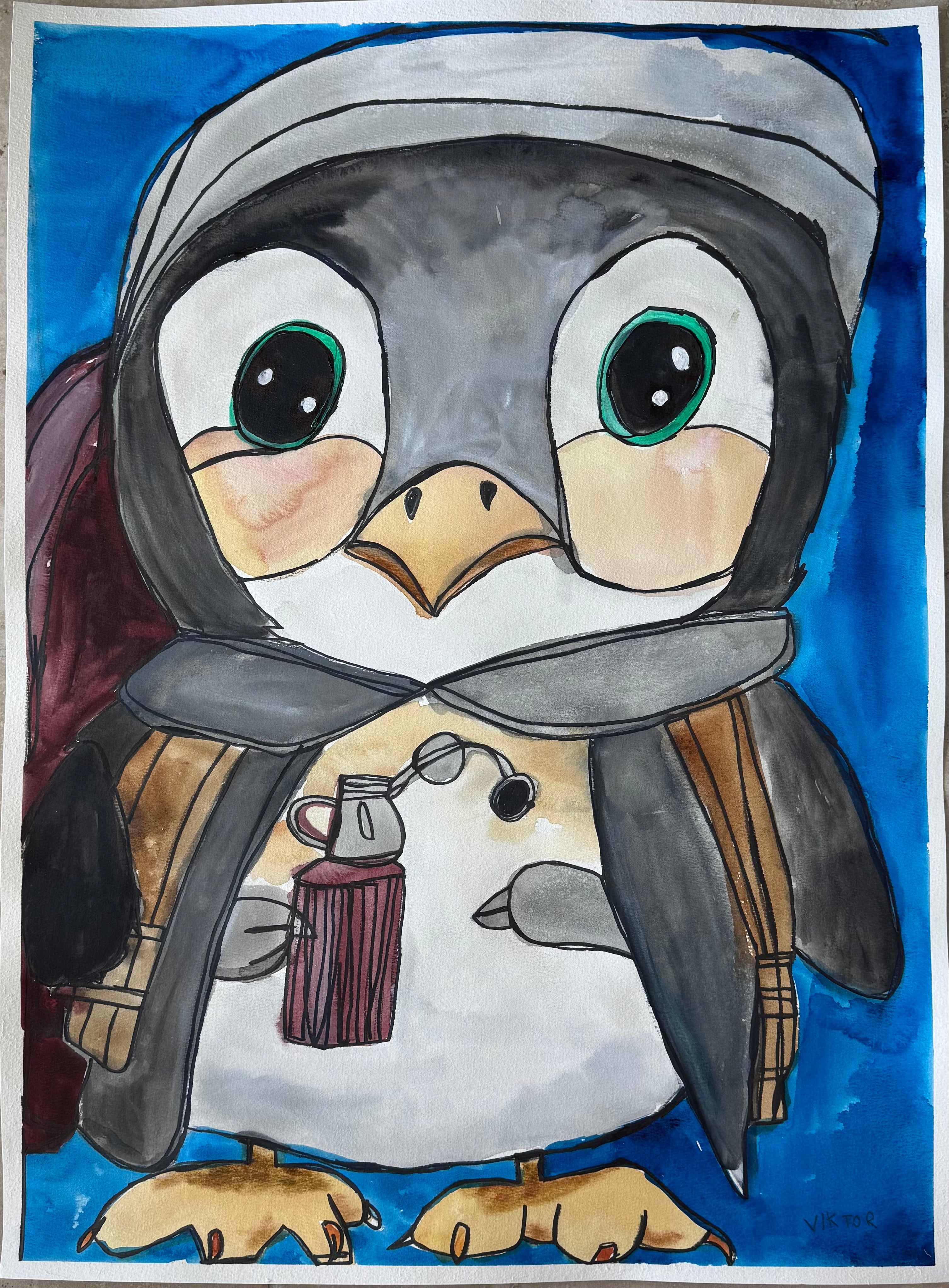 Cute Penguin (Watercolor IV) - ORIGINAL  30x22”
