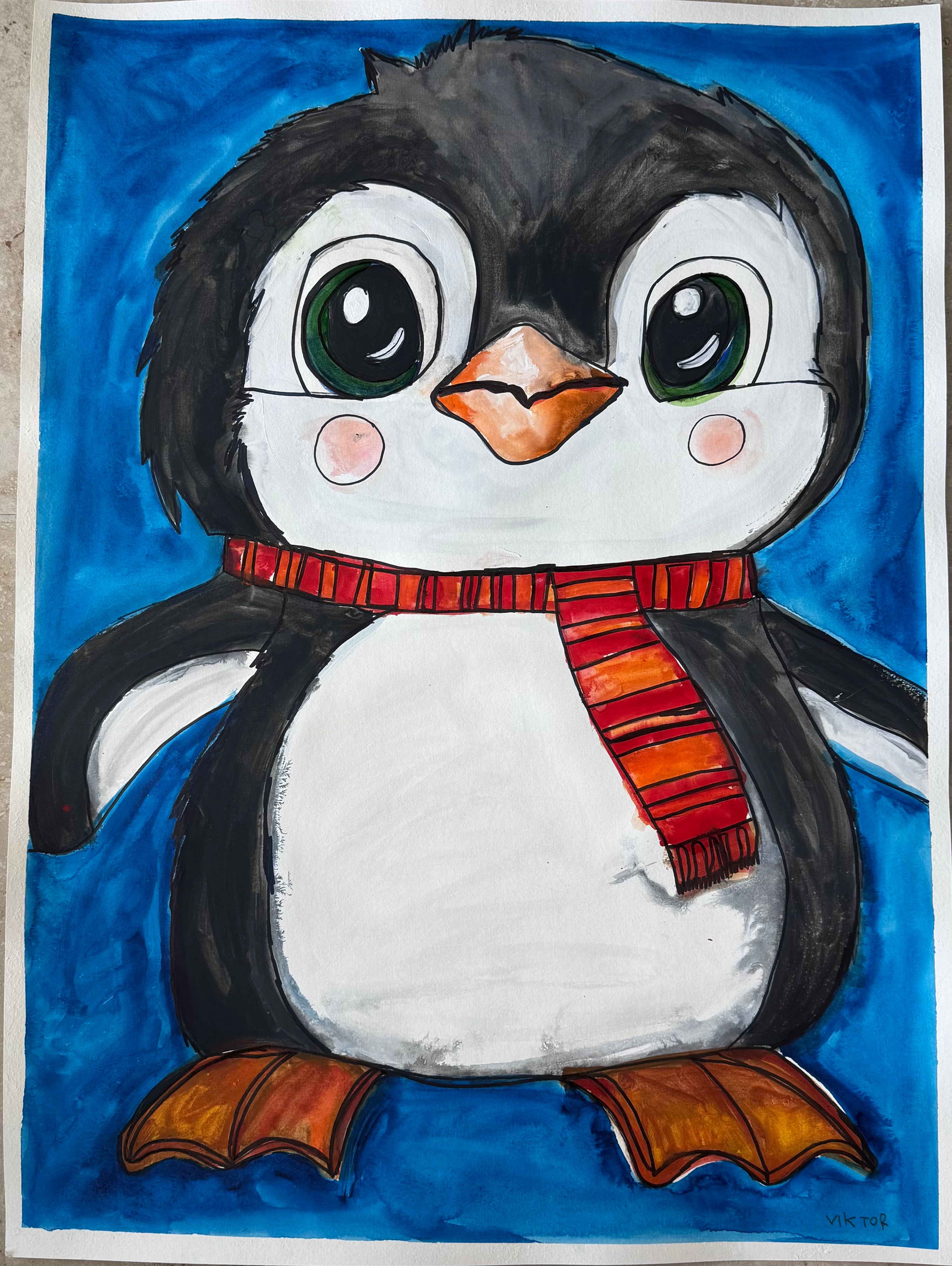 Cute Penguin (Watercolor V) - ORIGINAL  30x22”