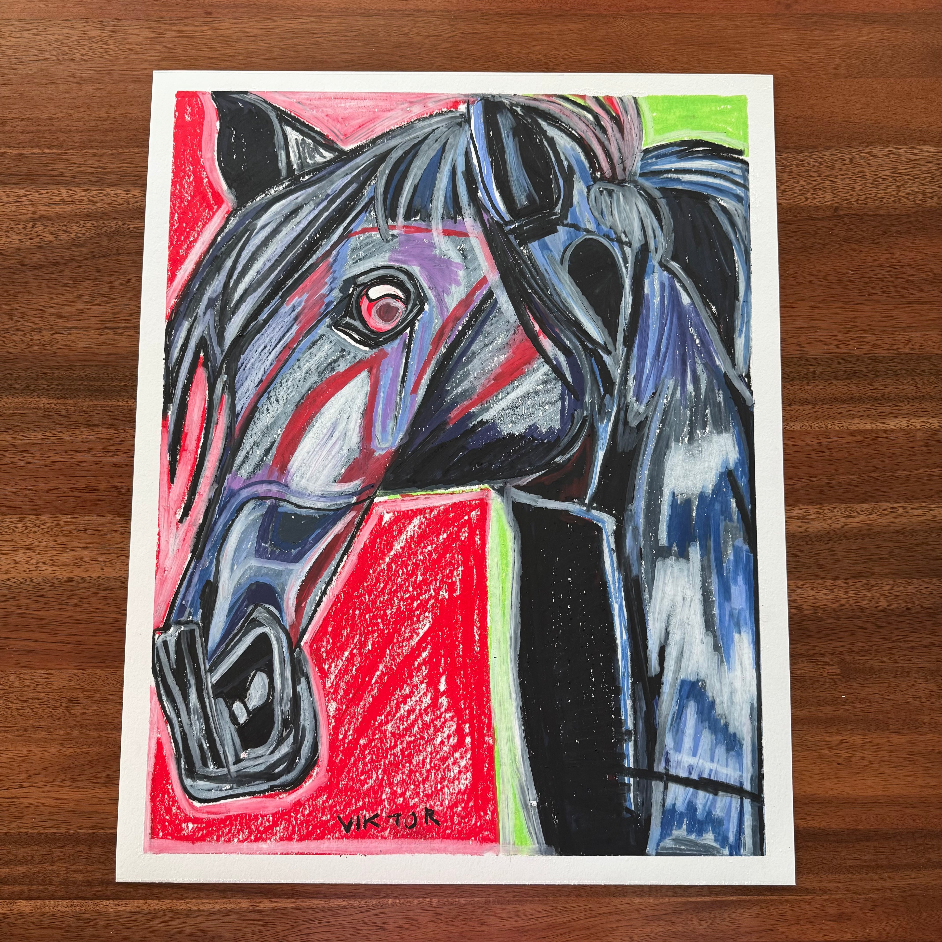 Modern Blue Horse - ORIGINAL 16x20” - Vichy's Art