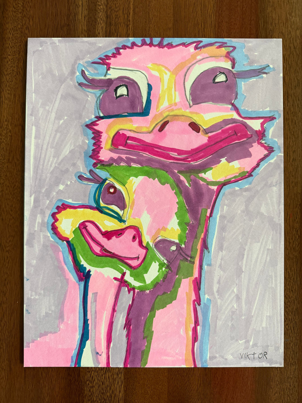 Susie and Sally, Ostrich Duo - ORIGINAL ARTWORK - 11x14"