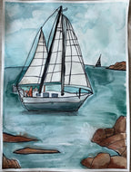 Sailboat I - ORIGINAL Watercolor artwork 22x30” (video attached) - Vichy's Art