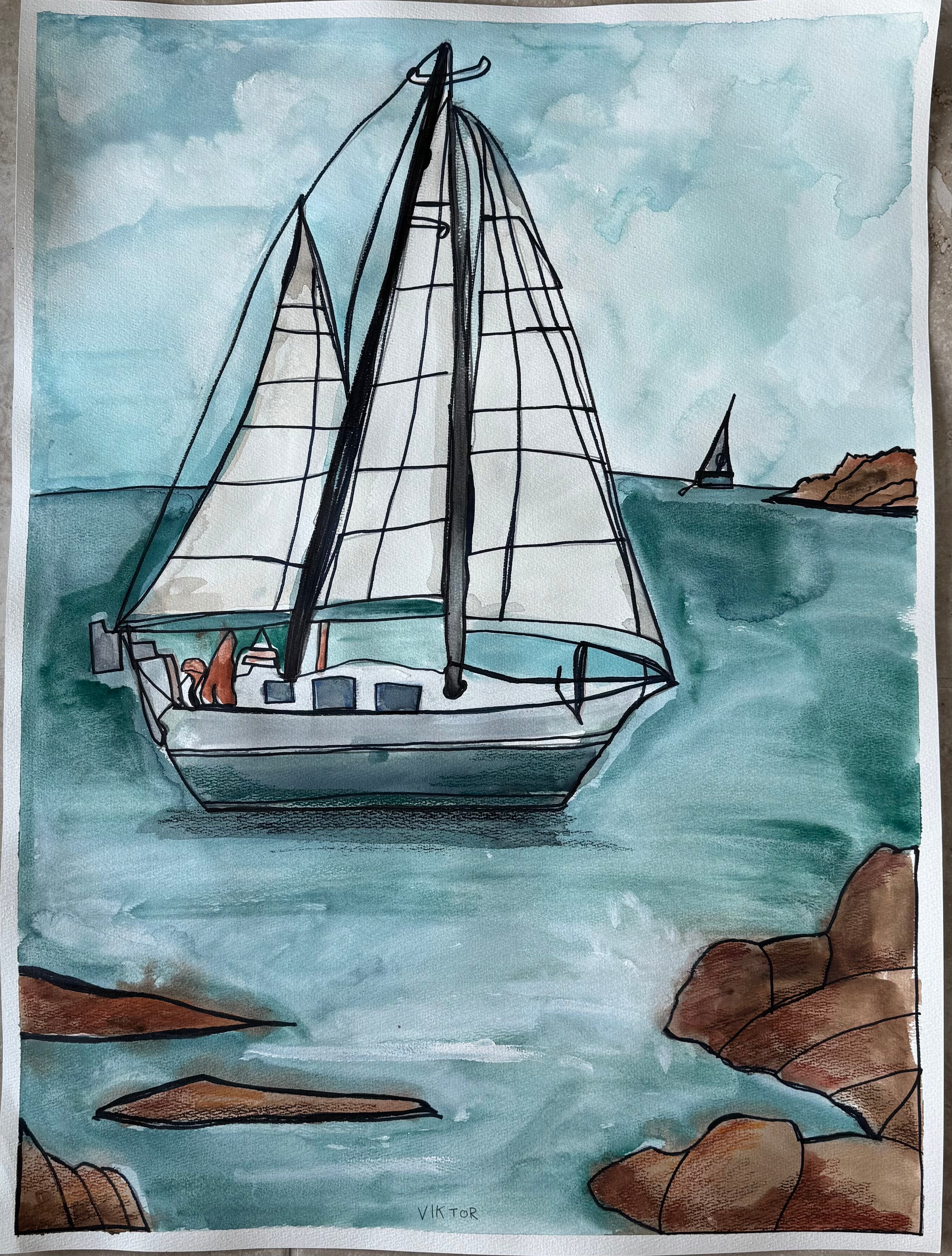 Sailboat I - ORIGINAL Watercolor artwork 22x30” (video attached) - Vichy's Art